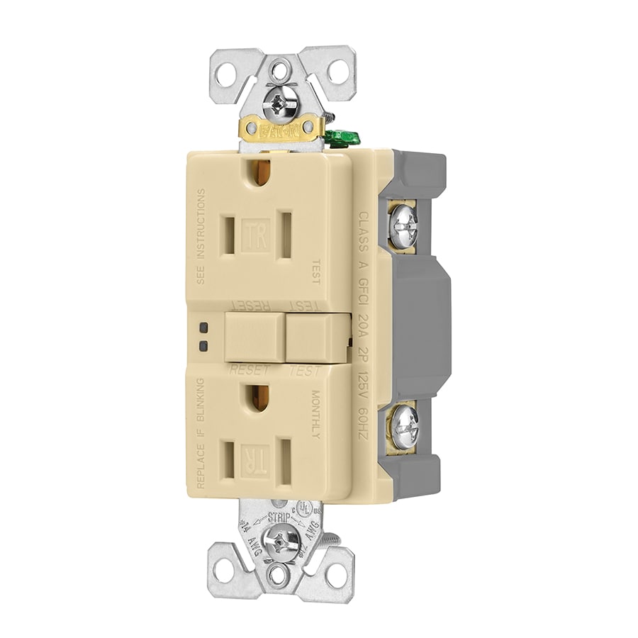 Eaton TRSGF15V-3-L 15 -Amp 125-volt Tamper Resistant GFCI Residential Decorator Outlet Ivory 3 -Pack