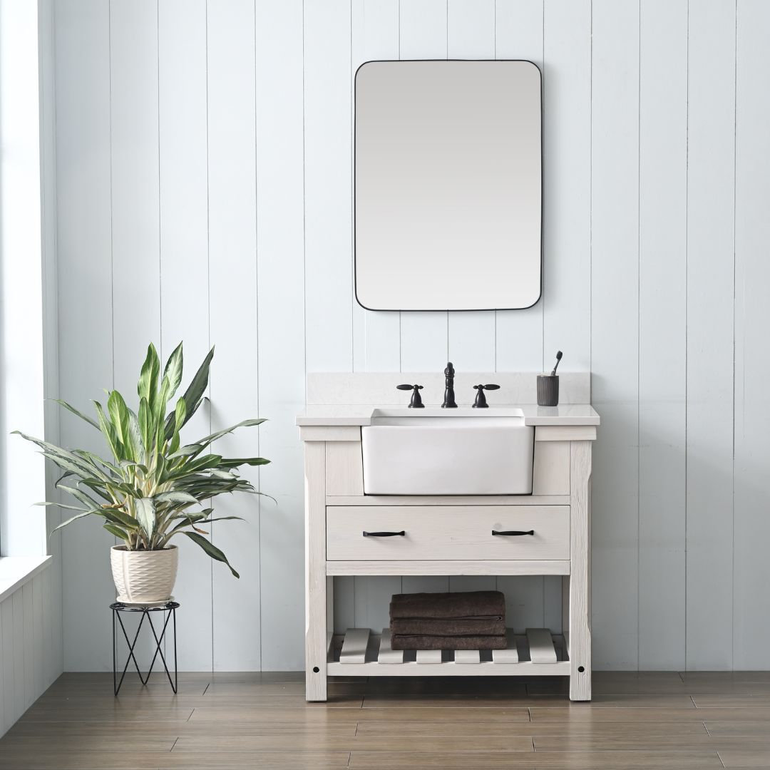 Sudio Design WESLEY-36WW WESLEY WEATHERED 36-in White Wash Undermount Single Sink Bathroom Vanity with Ariston White Engineered Stone Top