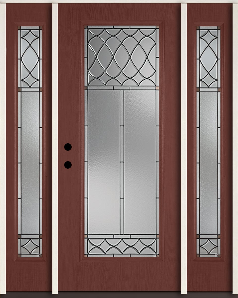 RELIABILT LO964081 Sheldon 60-in x 80-in x 4-5/8-in Fiberglass Full lite Right-hand inswing Wineberry Stain Stained Prehung Front Door with Sidelights Insulating core