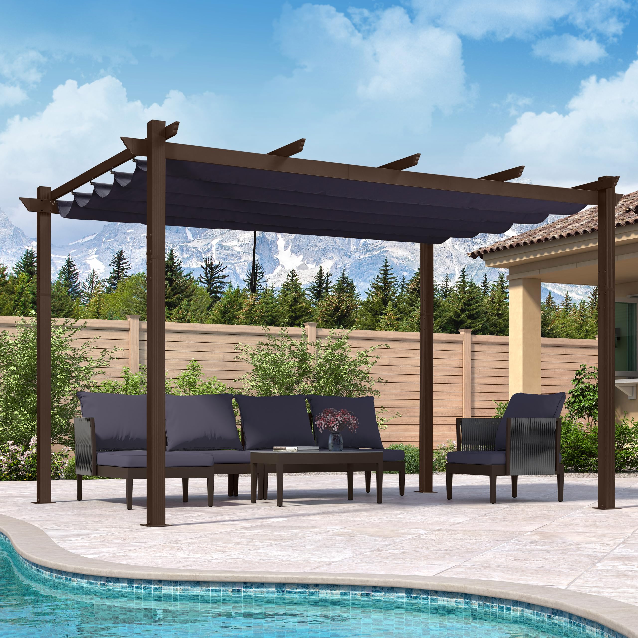 PURPLE LEAF LSA2-GTP-1013-NB Home and Garden 10-ft W x 13-ft L x 8-ft H Navy Blue Metal Freestanding Pergola with Canopy
