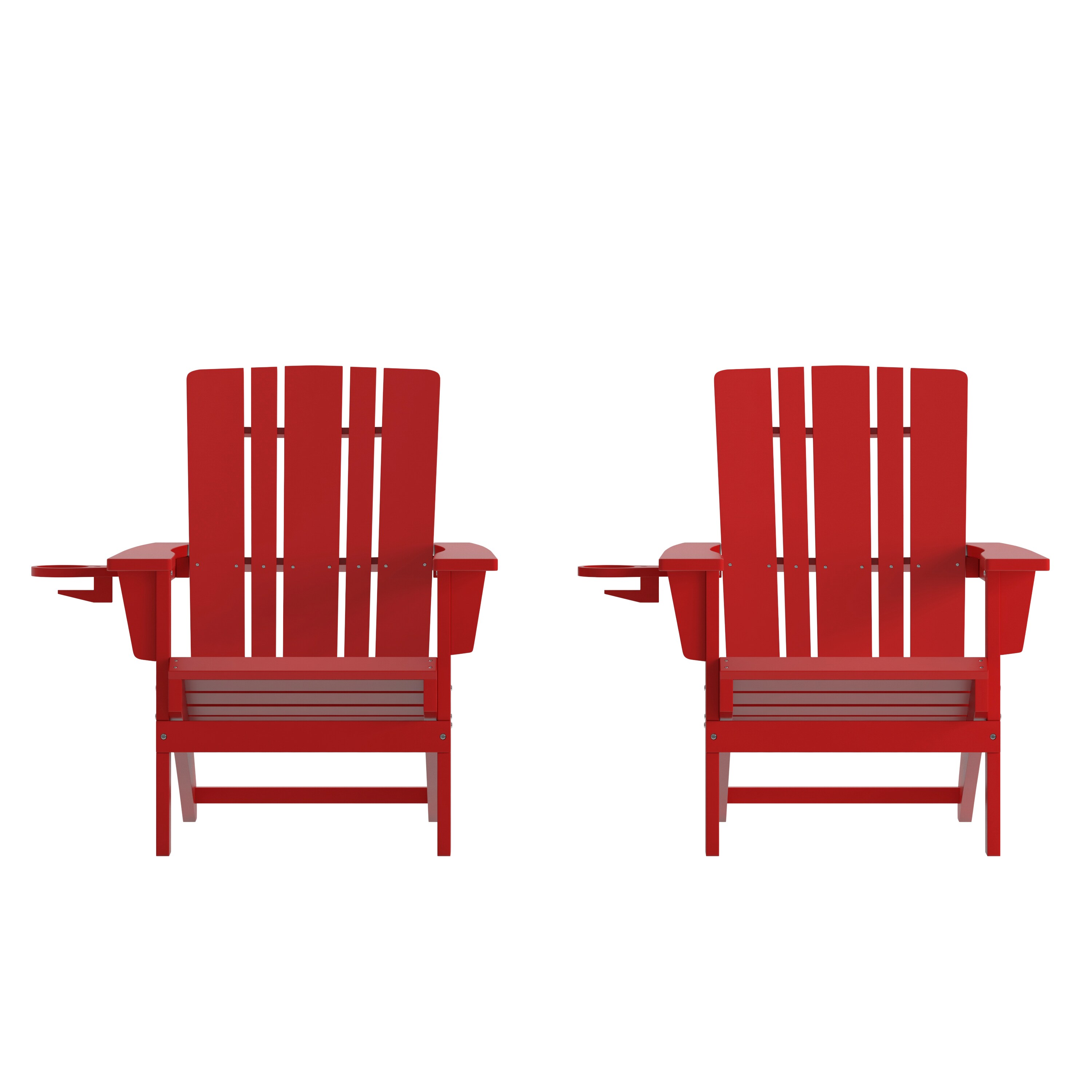 Flash Furniture 196861019111 Halifax Adirondack Chair with Cup Holder; Weather Resistant HDPE Adirondack Chair in Red; Set of 2
