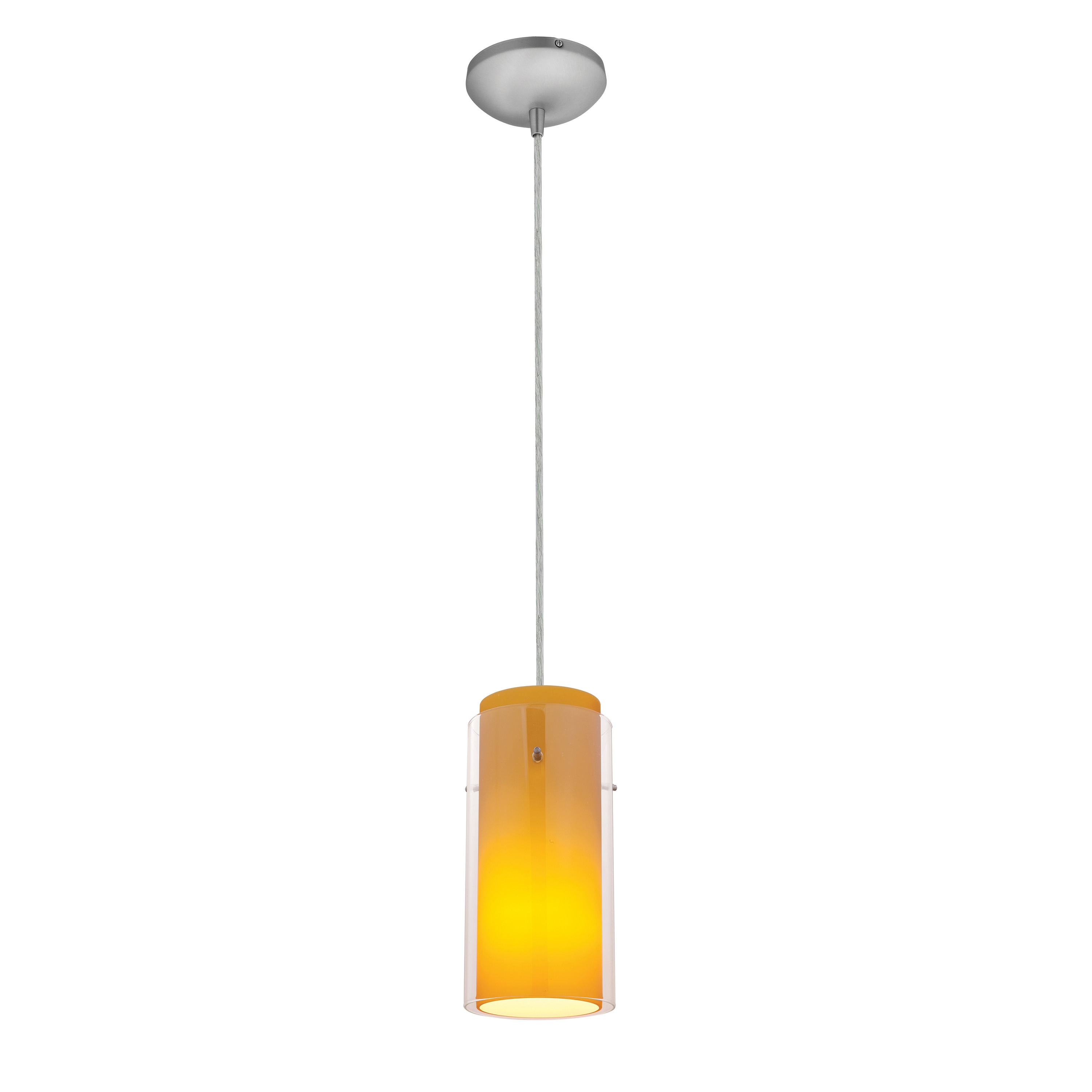 Access Lighting 28033-1C-BS/CLAM Glassn Glass Cylinder 1 -Light Brushed Steel Modern/contemporary Geometric Mini Hanging Pendant light