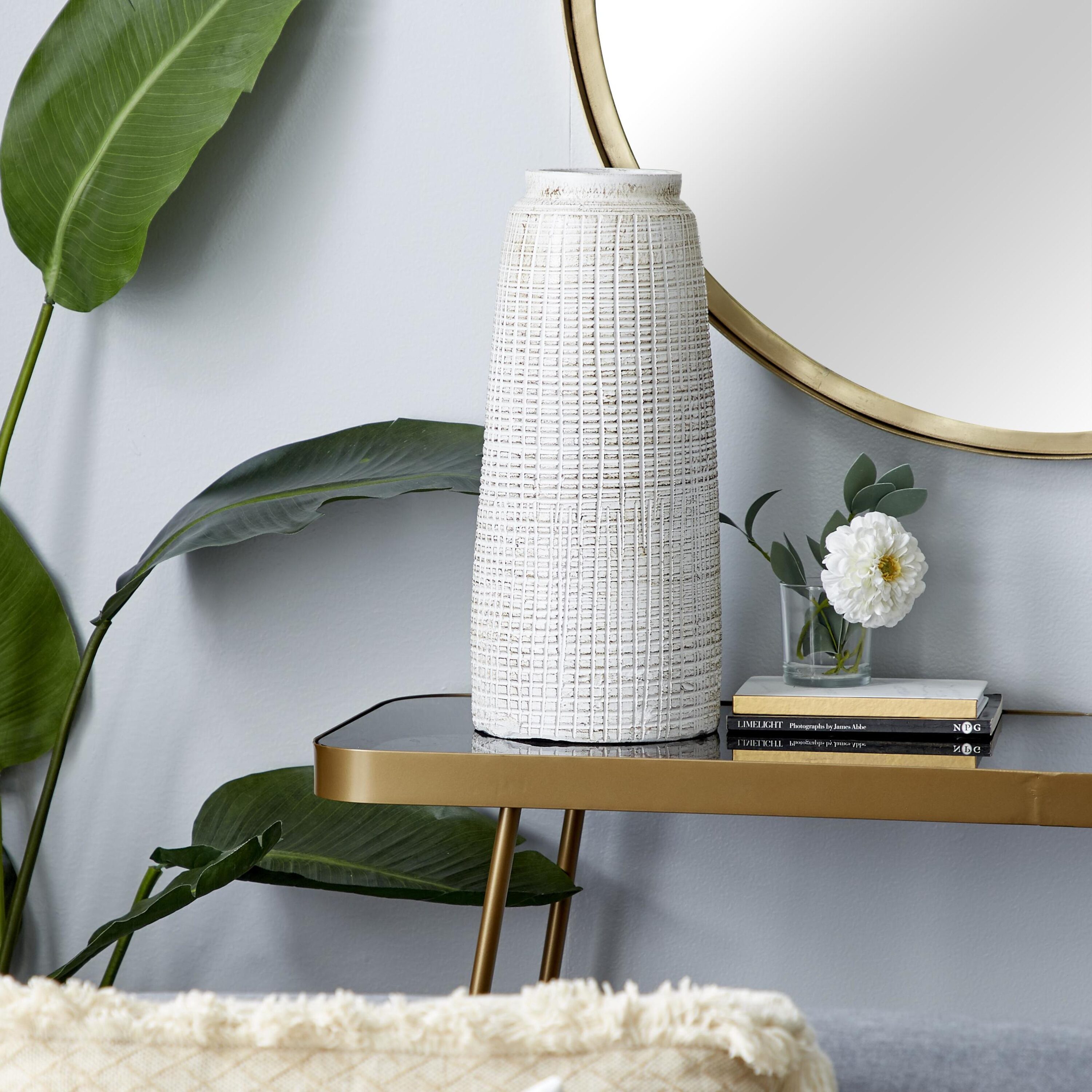 Coastal Charm 17" White Ceramic Textured Vase