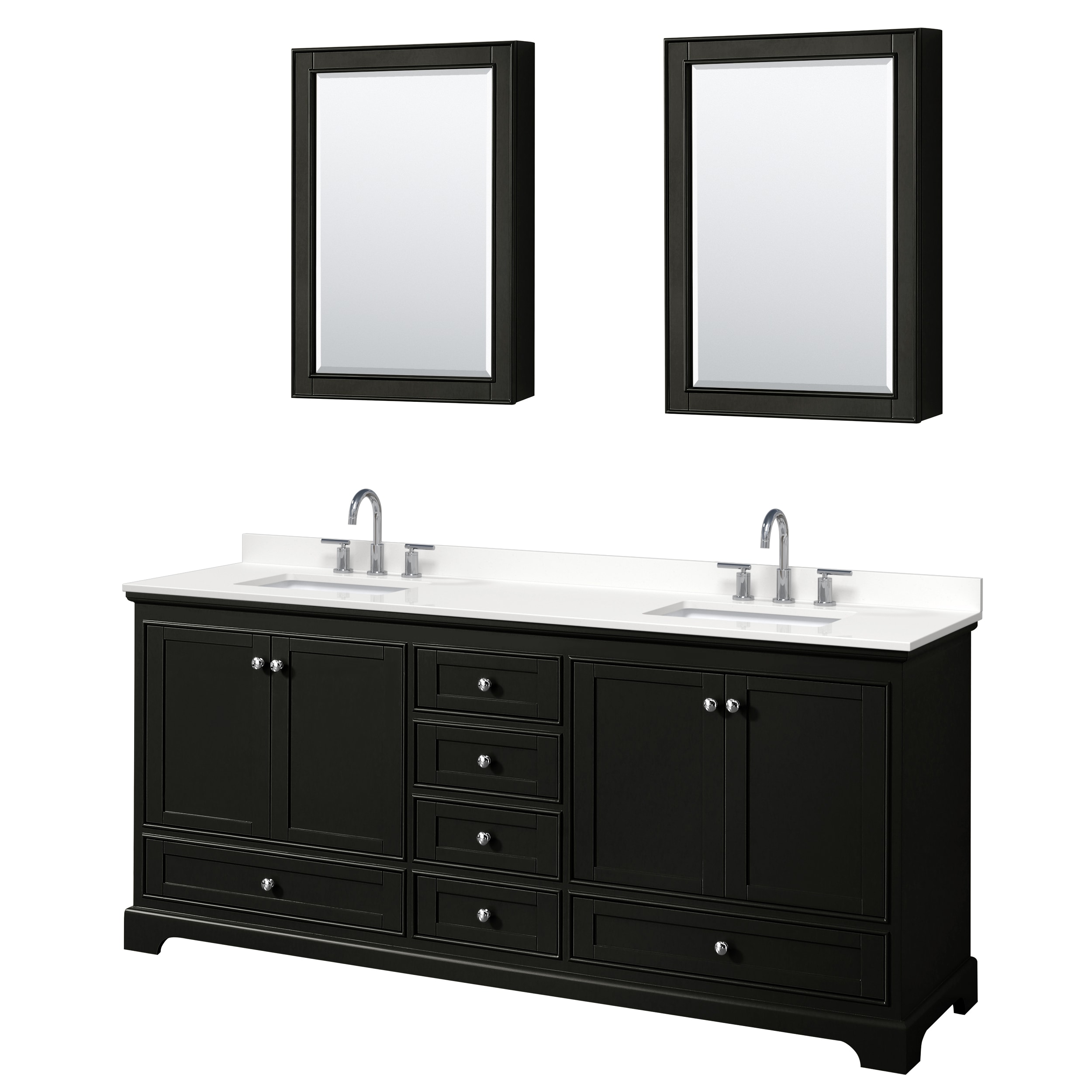 Wyndham Collection WCS202080DDEWQUS3MED Deborah 80-in Dark Espresso Undermount Double Sink Bathroom Vanity with White Quartz Top (Mirror Included)