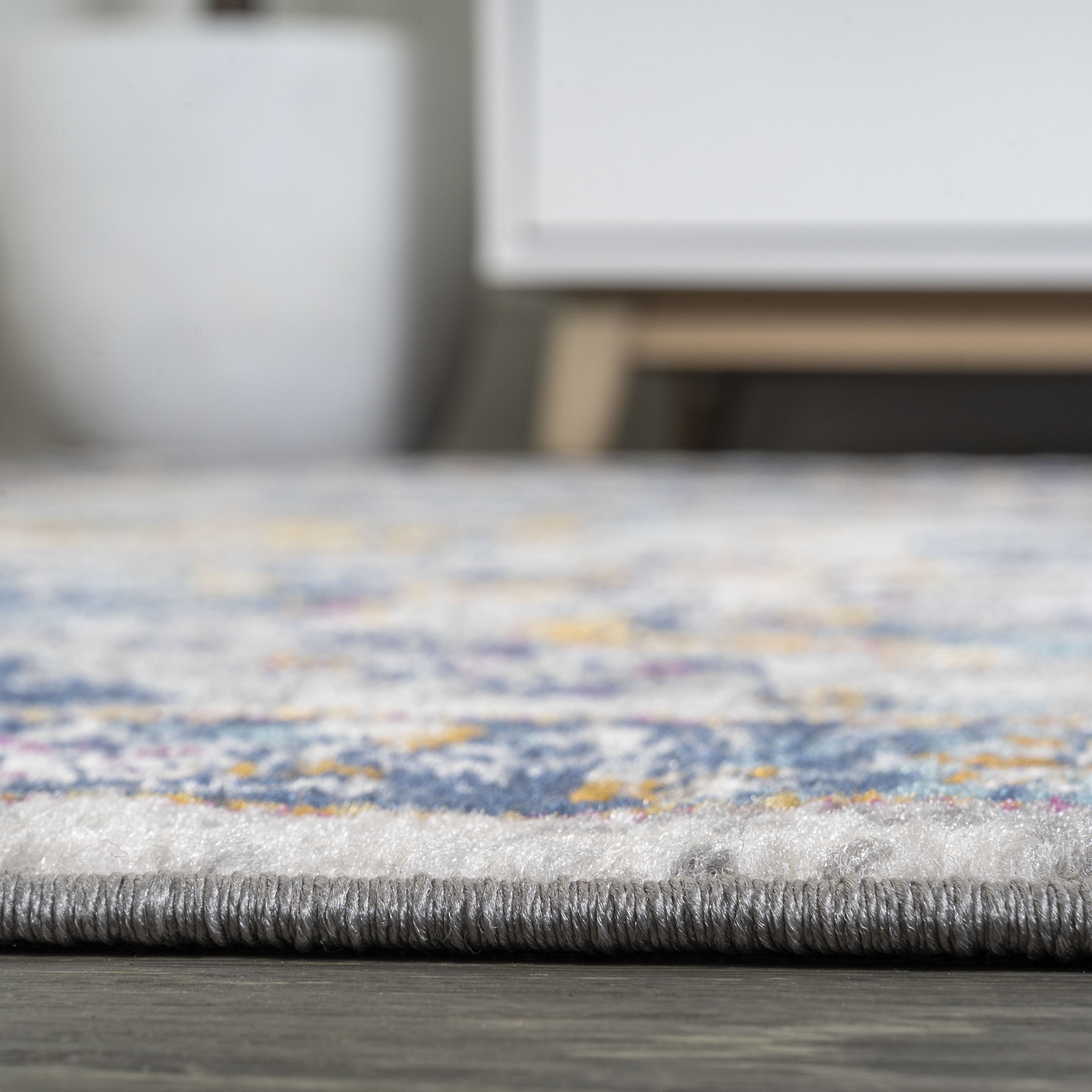 Izil Light Gray and Blue Synthetic Persian Area Rug, 8' x 10'