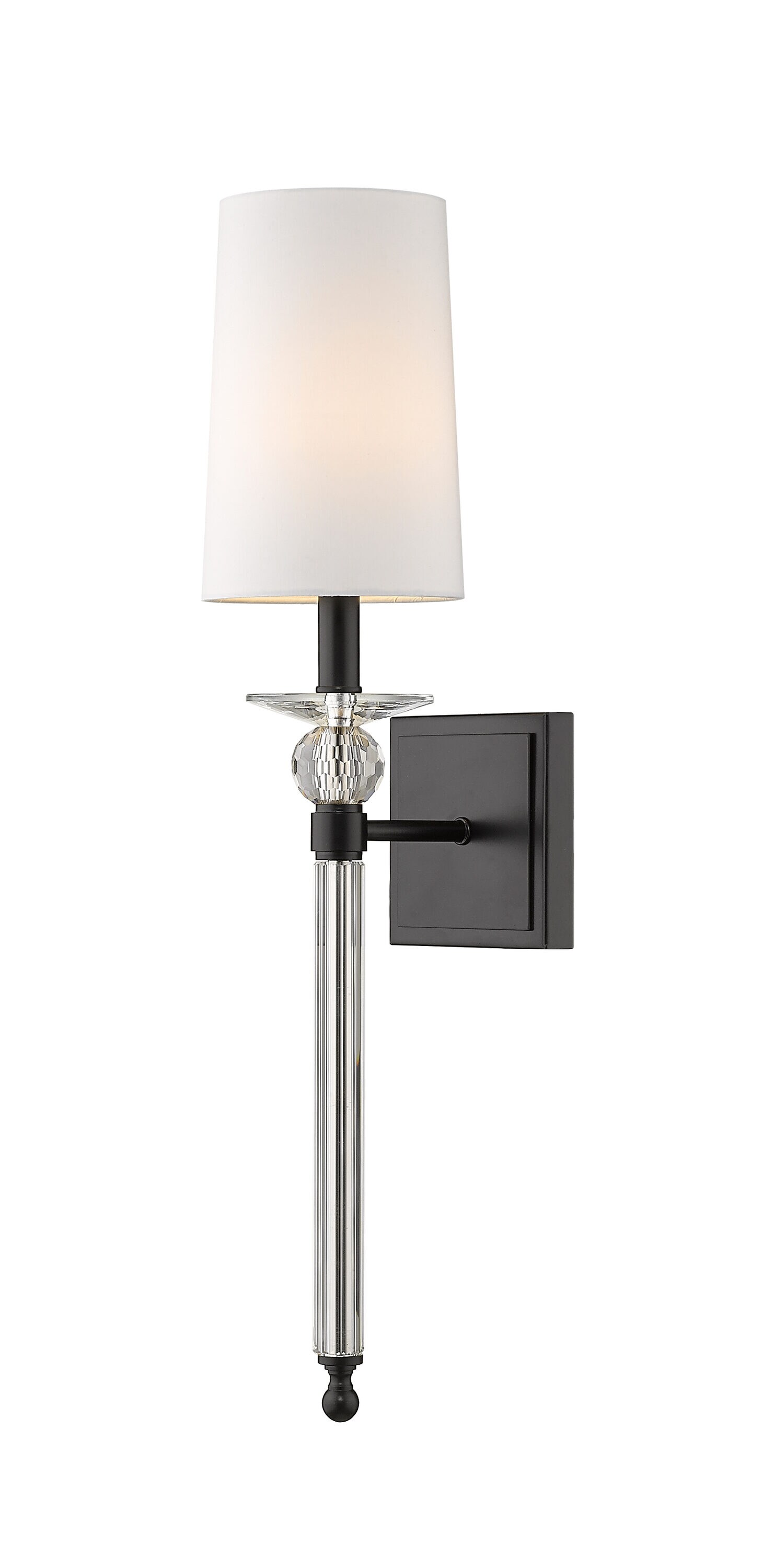 Ava Crystal Accents 25.5" Wall Sconce in Matte Black with White Shade