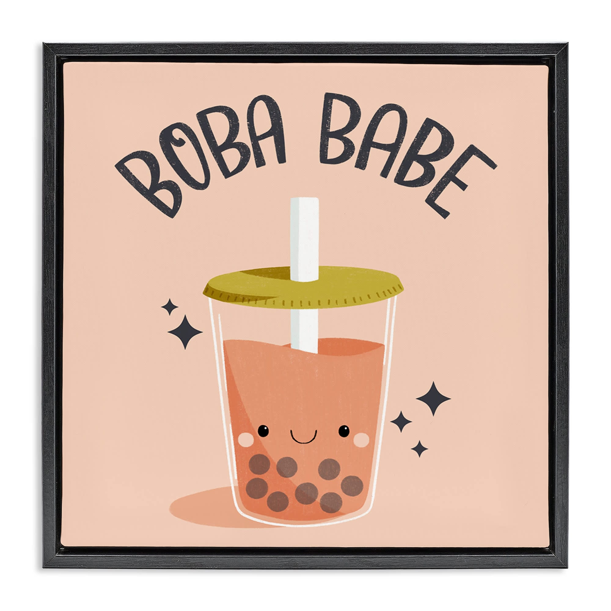 Stupell Industries BT-443-FFB-17X17 Boba Babe Bubble Tea Black Framed Floater Canvas Wall Art By Sarah Hickman 18 x 18
