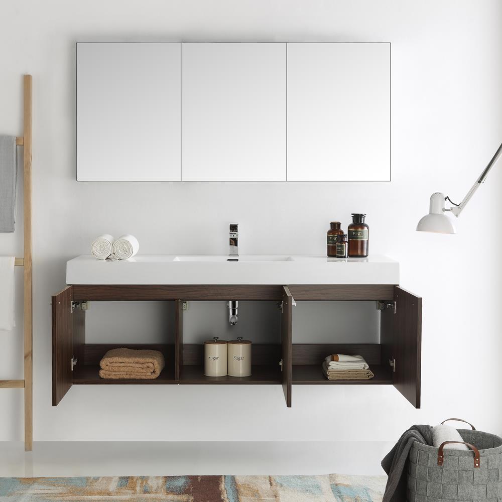 Fresca Senza 59-in Walnut Single Sink Bathroom Vanity with White ...