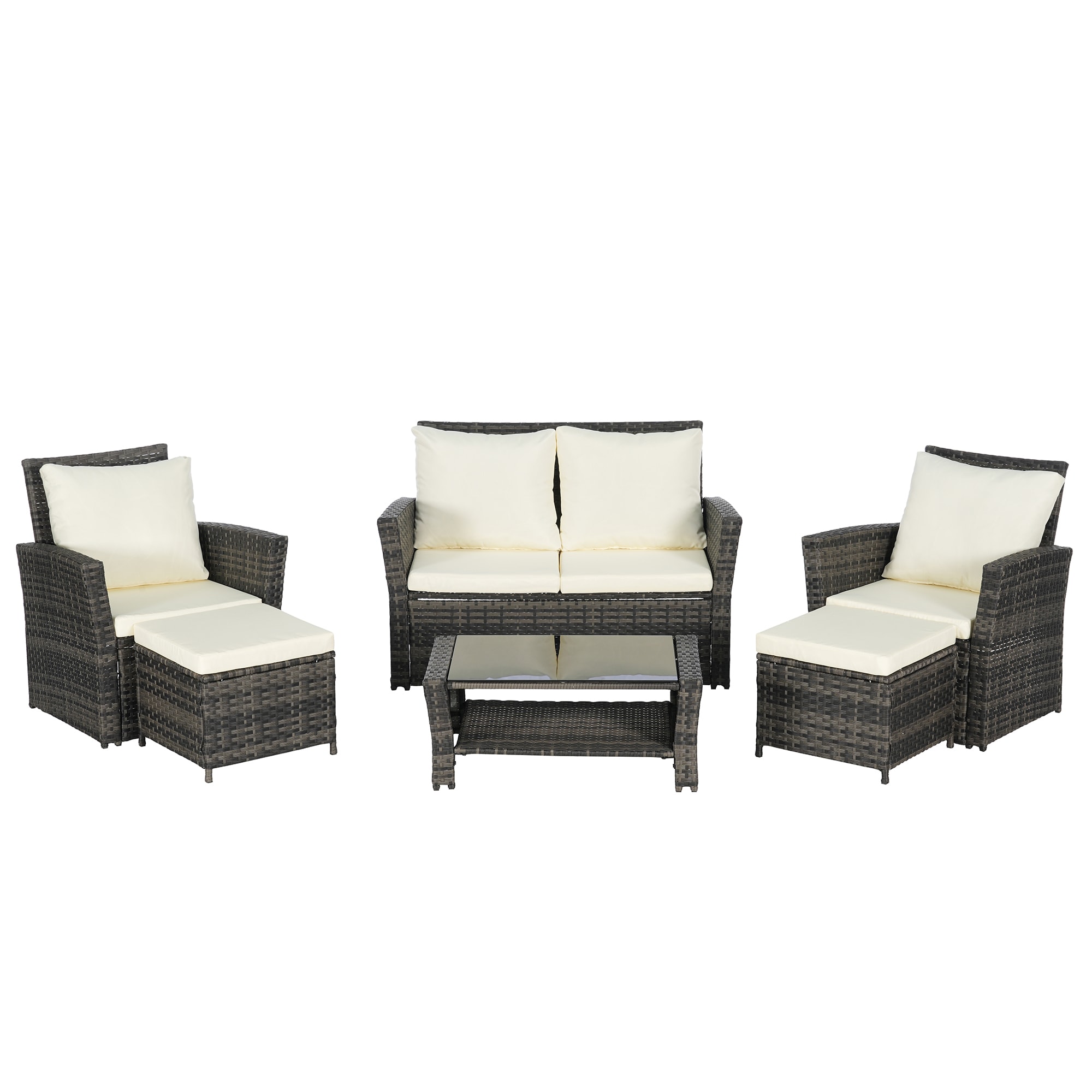 SINOFURN SYB670038BG 6 -Piece Wicker Patio Conversation Set with Beige Cushions