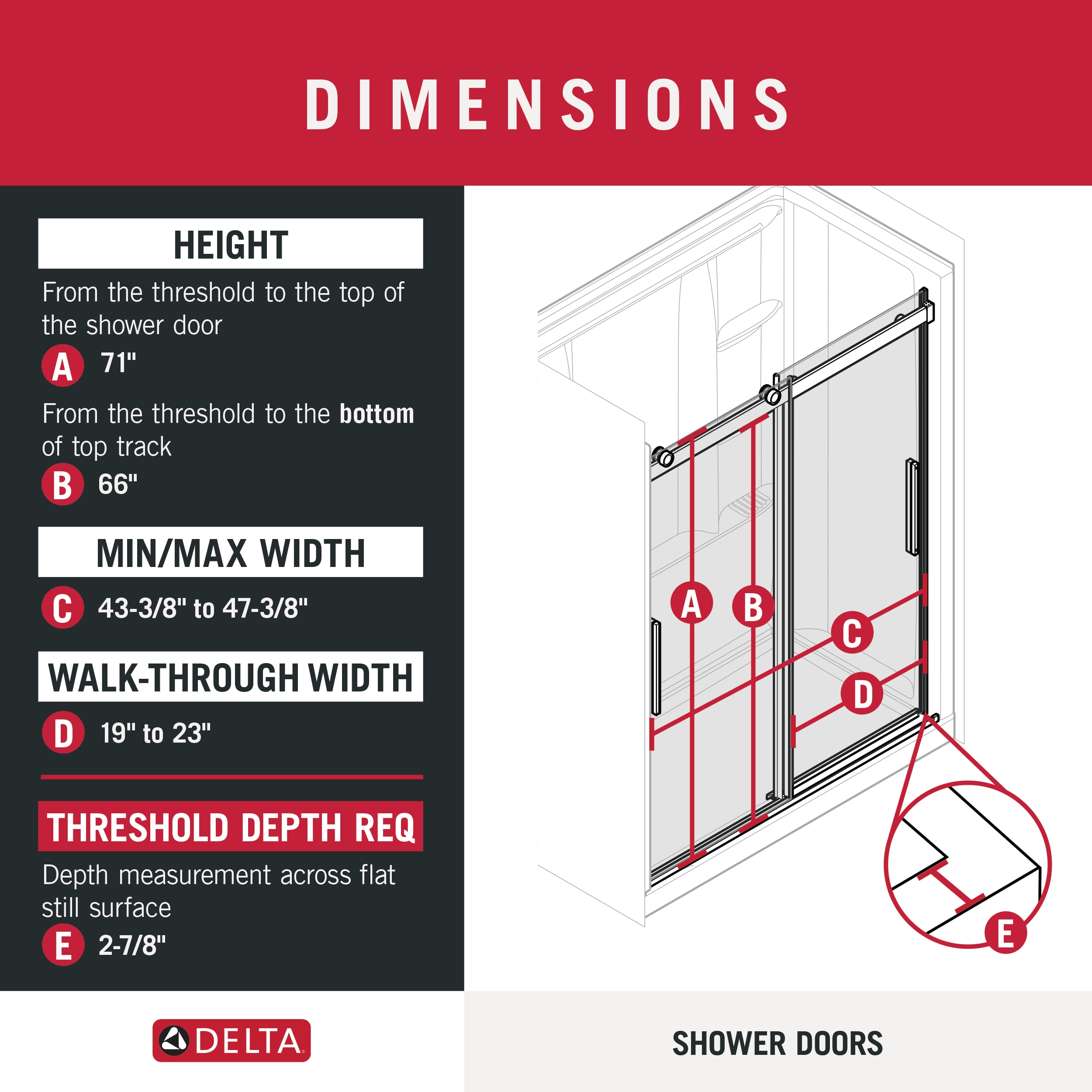 Delta EverEdge Shower Door Matte Black 43in to 47in W x 71.14in H