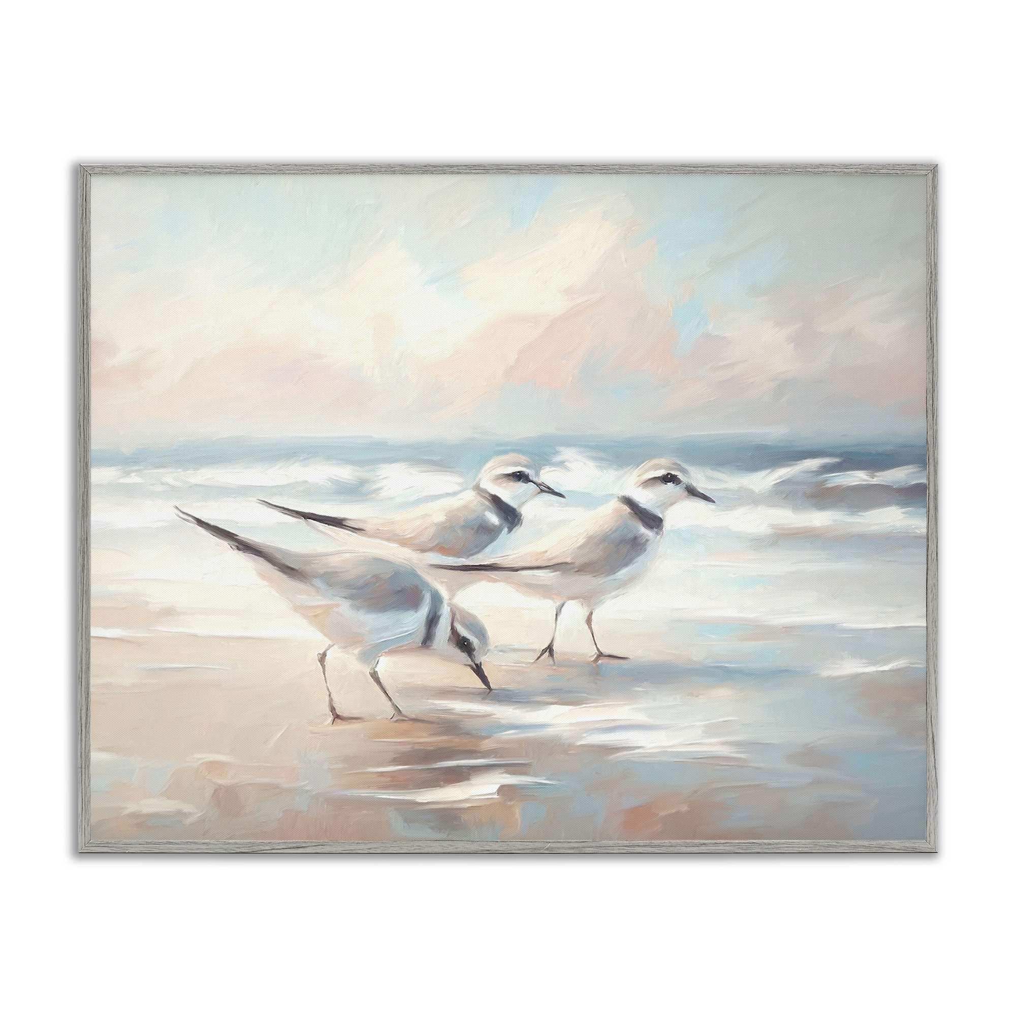 Stupell Industries -  Sandpipers Under Warm Beach Sun Gray Framed Giclee Art By Ramona Murdock 30...