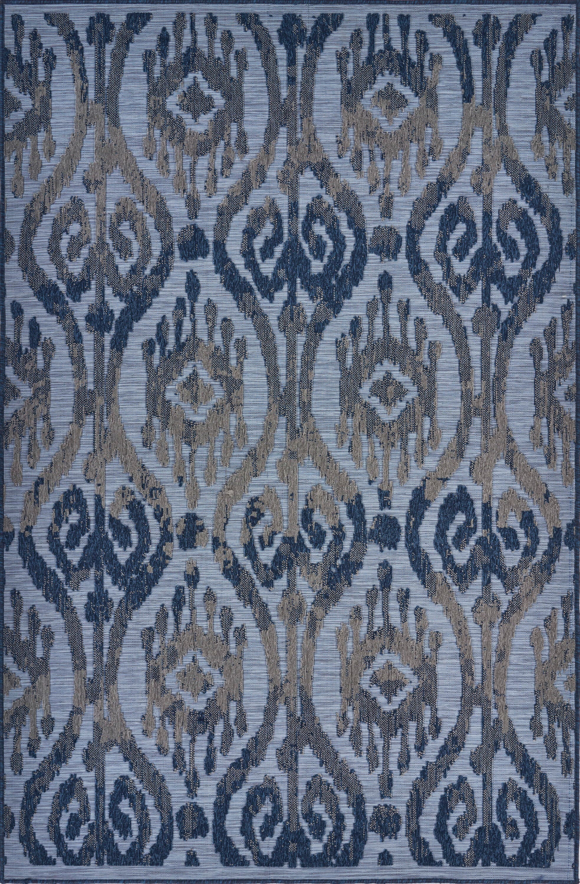 Reversible Blue Ikat 5' x 7' Indoor/Outdoor Synthetic Rug