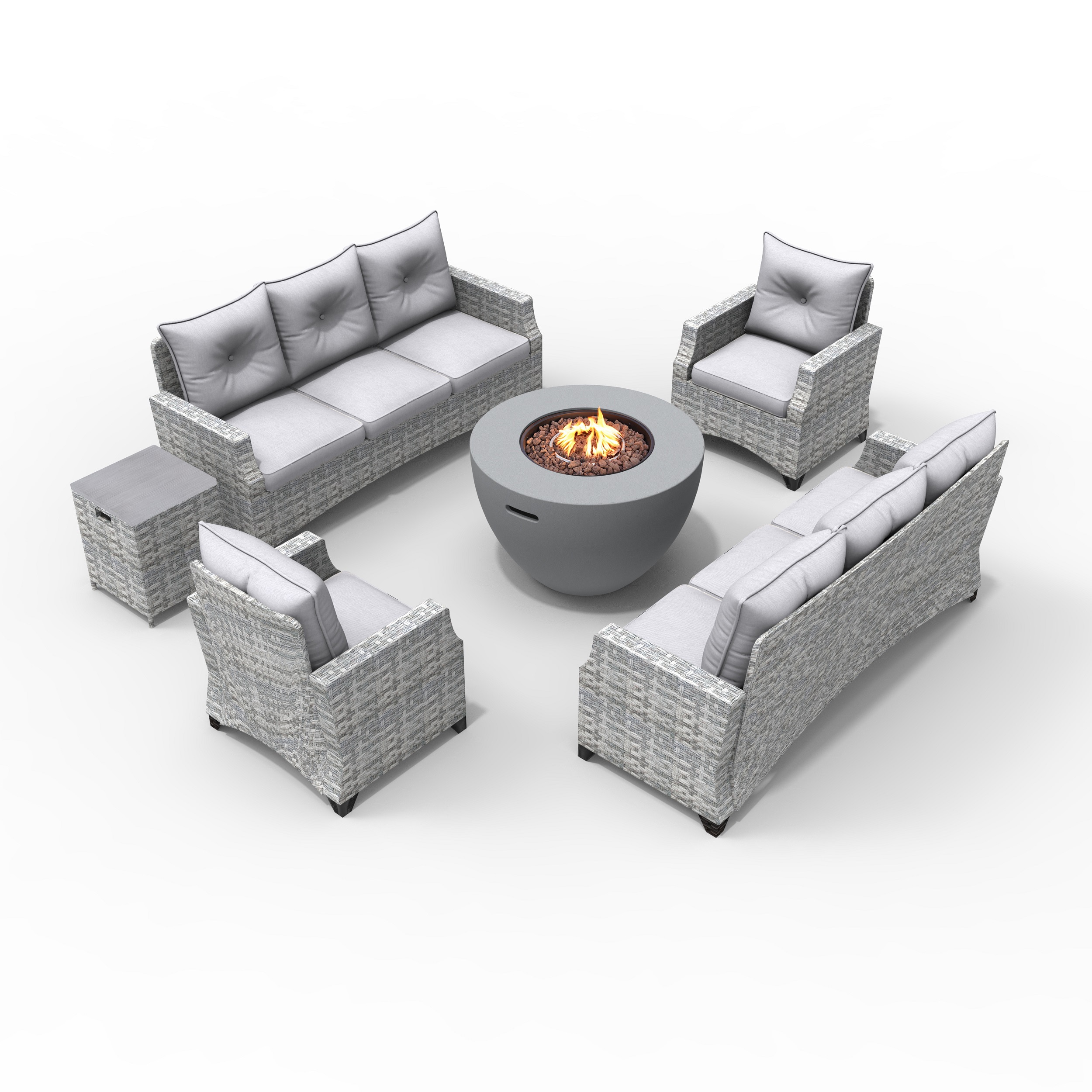 Moda Furnishings 2160-1802-3S Moon 6 -Piece Wicker 2 Patio Sofa Conversation Set with Gray Cushions