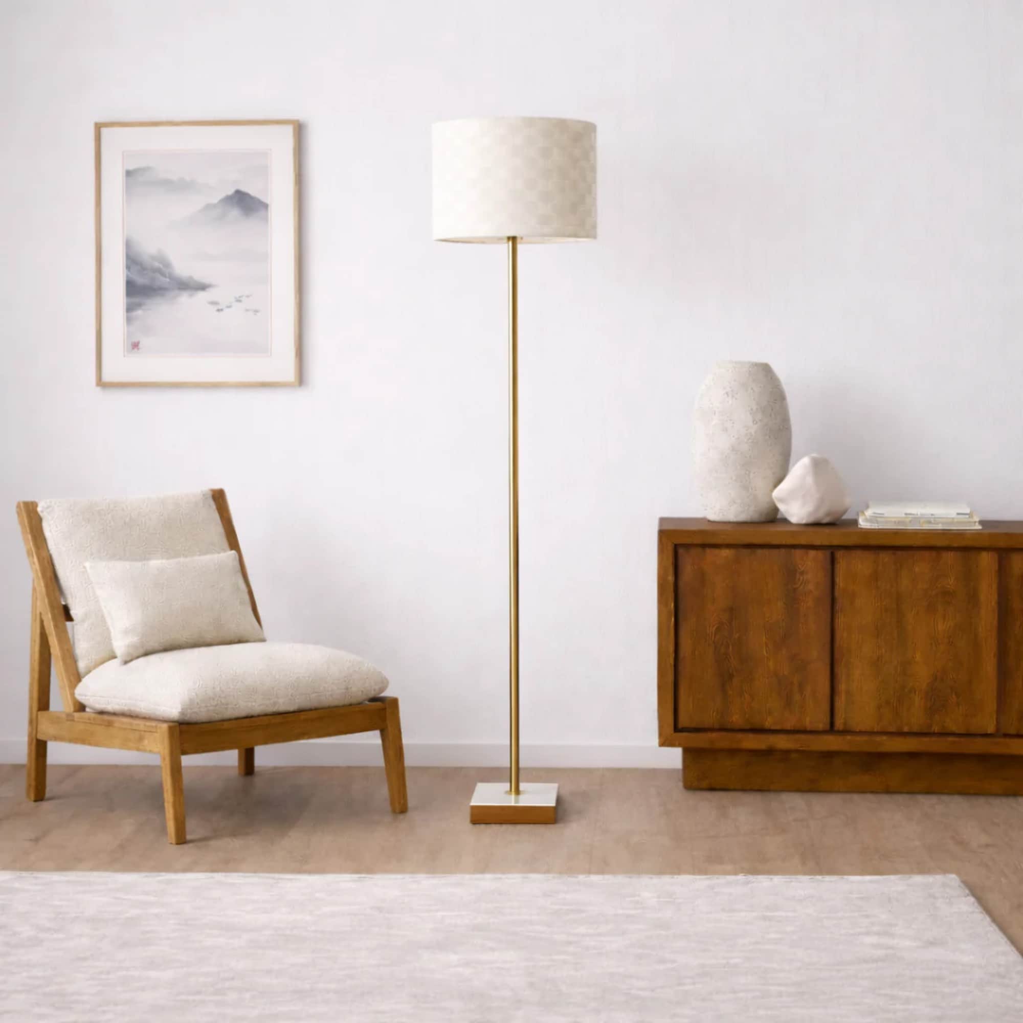 LOBREG  56.40 in.H 110V Dark Brown and White Minimalist Floor Lamp with Neutral Shade  Slim Standing Light for Living Room and Bedroom Marble Base Floor Lamp