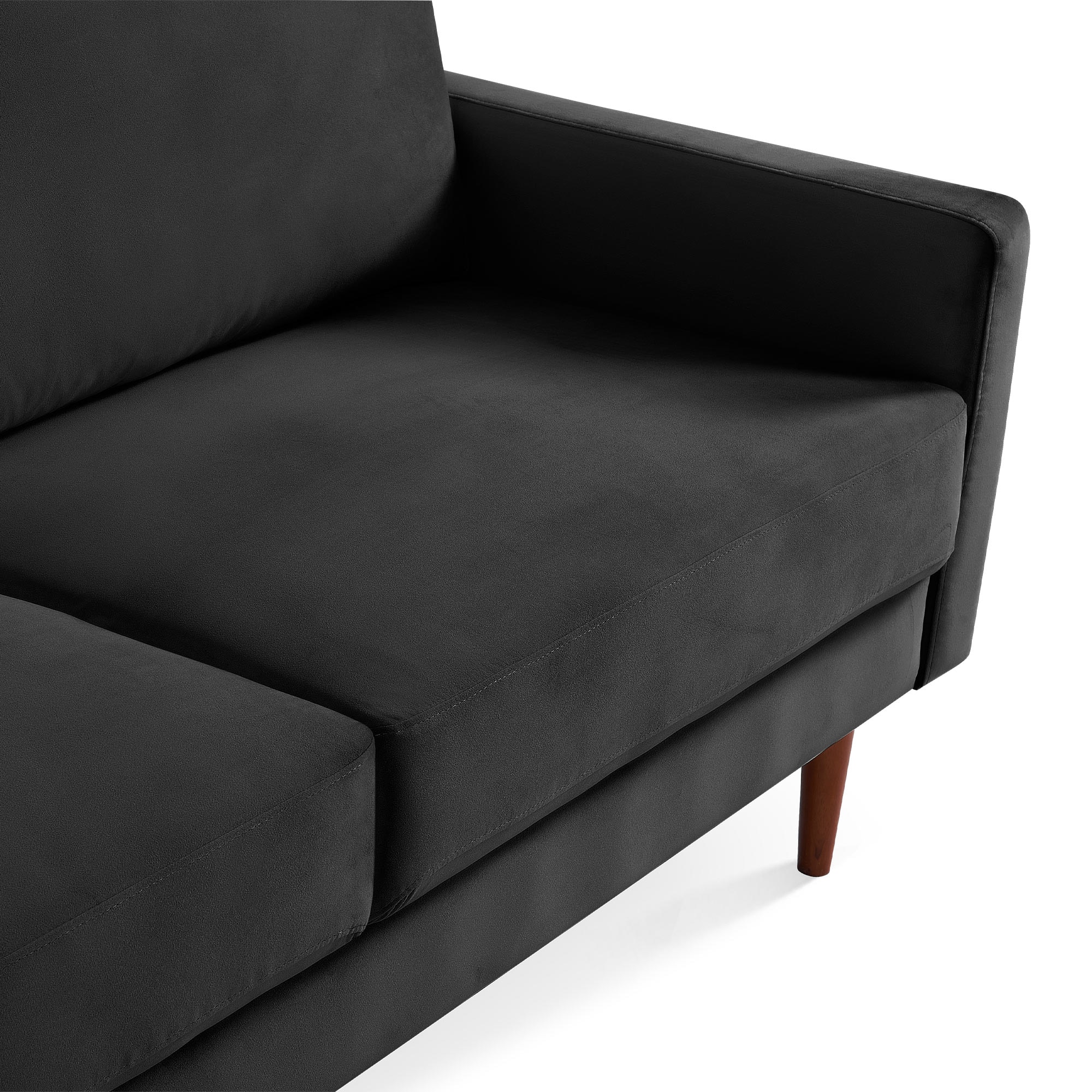 69 Inch Black Velvet Lawson Sofa with Wood Legs