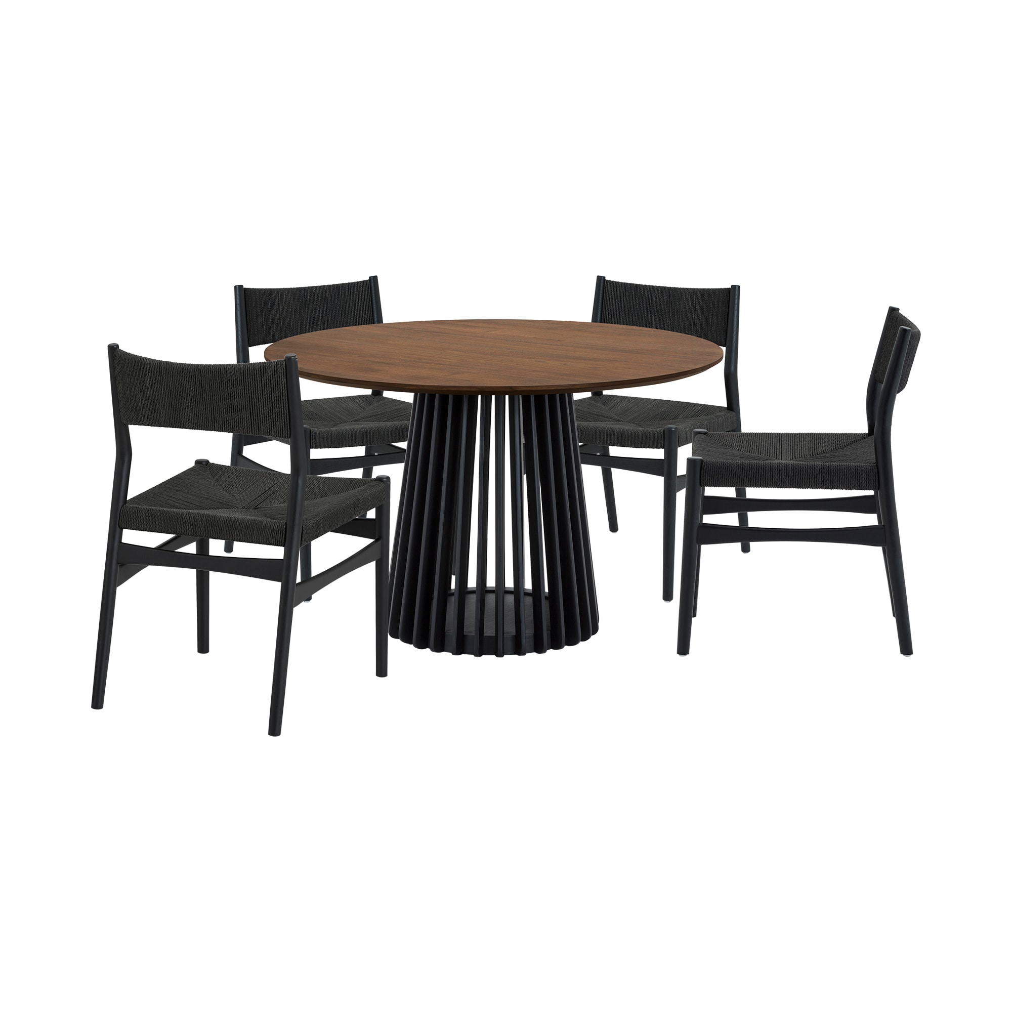 Armen Living SETRPAWAL5ERBLK Walnut Contemporary/Modern Dining Room Set with Round Table ( Seats 4 )