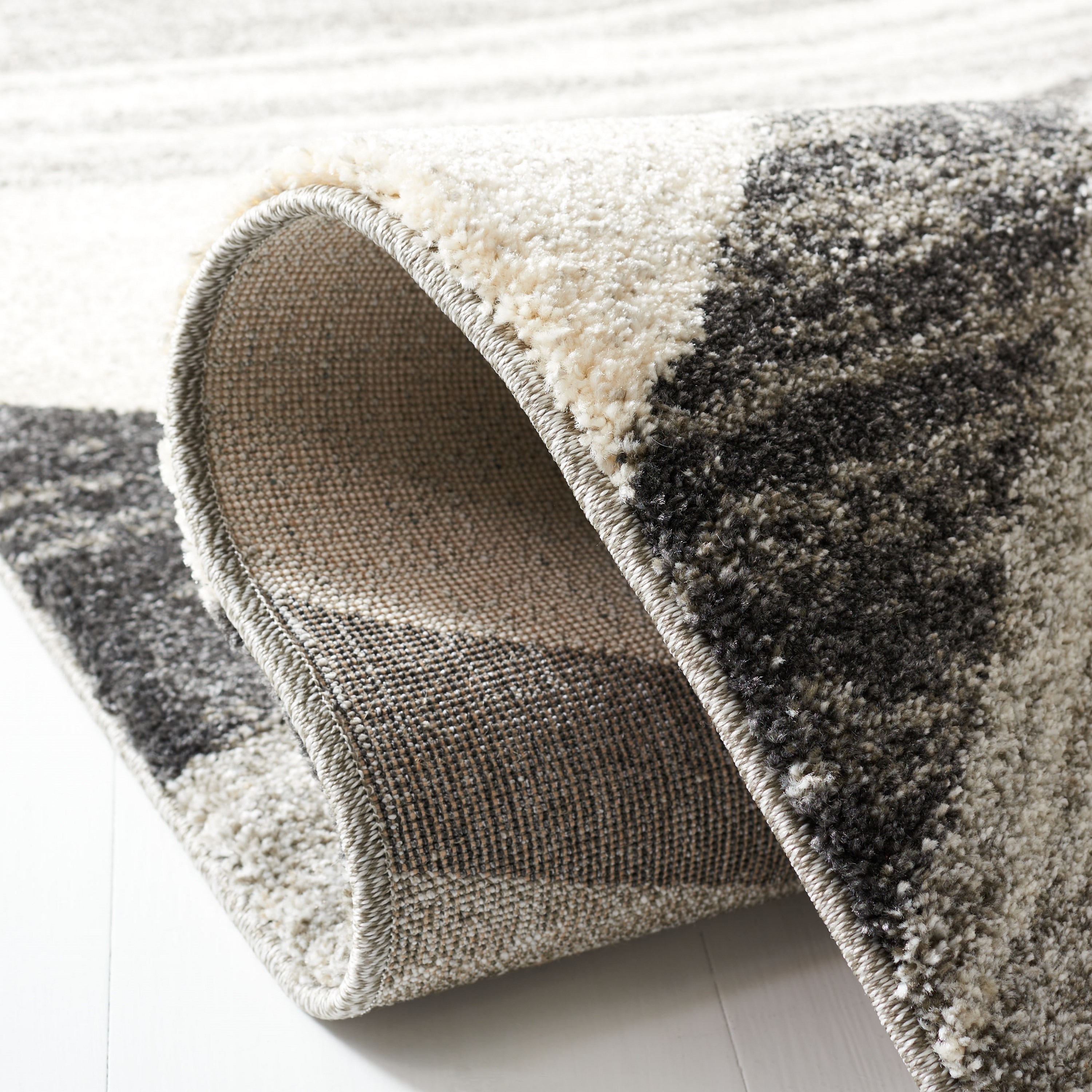 Mid-Century Modern Abstract Gray Shag Area Rug 27in