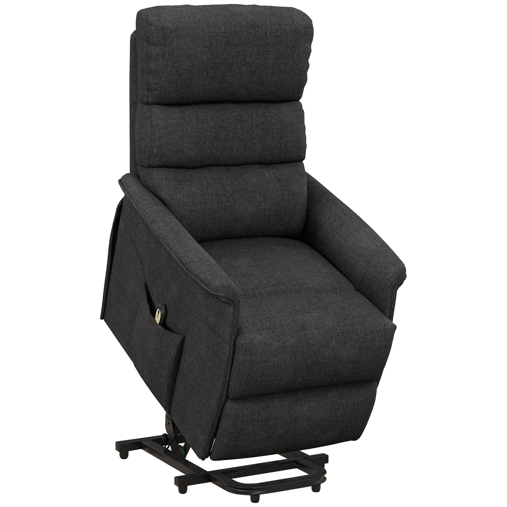 HomCom 713-042V80BK Electric Power Lift Recliner Chair for the Elderly  Fabric Lift Chair with Remote Control  Side Pockets for Living Room  Black