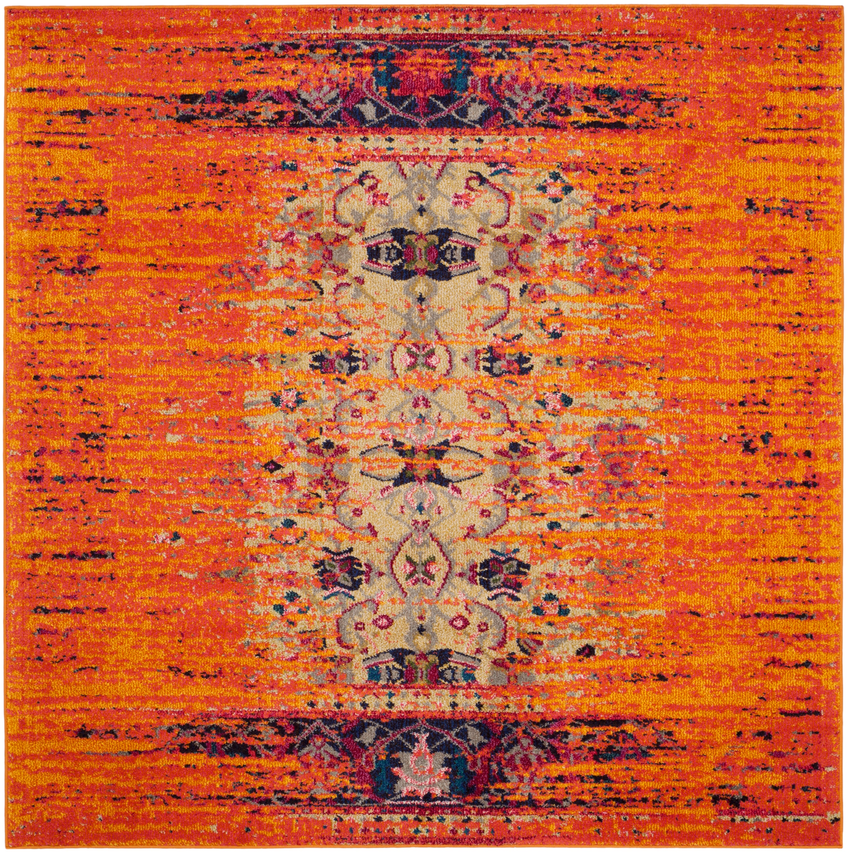 Safavieh MNC209H-7SQ Monaco Kimberly 7 x 7 (ft) Loomed Polypropylene Orange/Multi Square Indoor Distressed/Overdyed Vintage Area rug