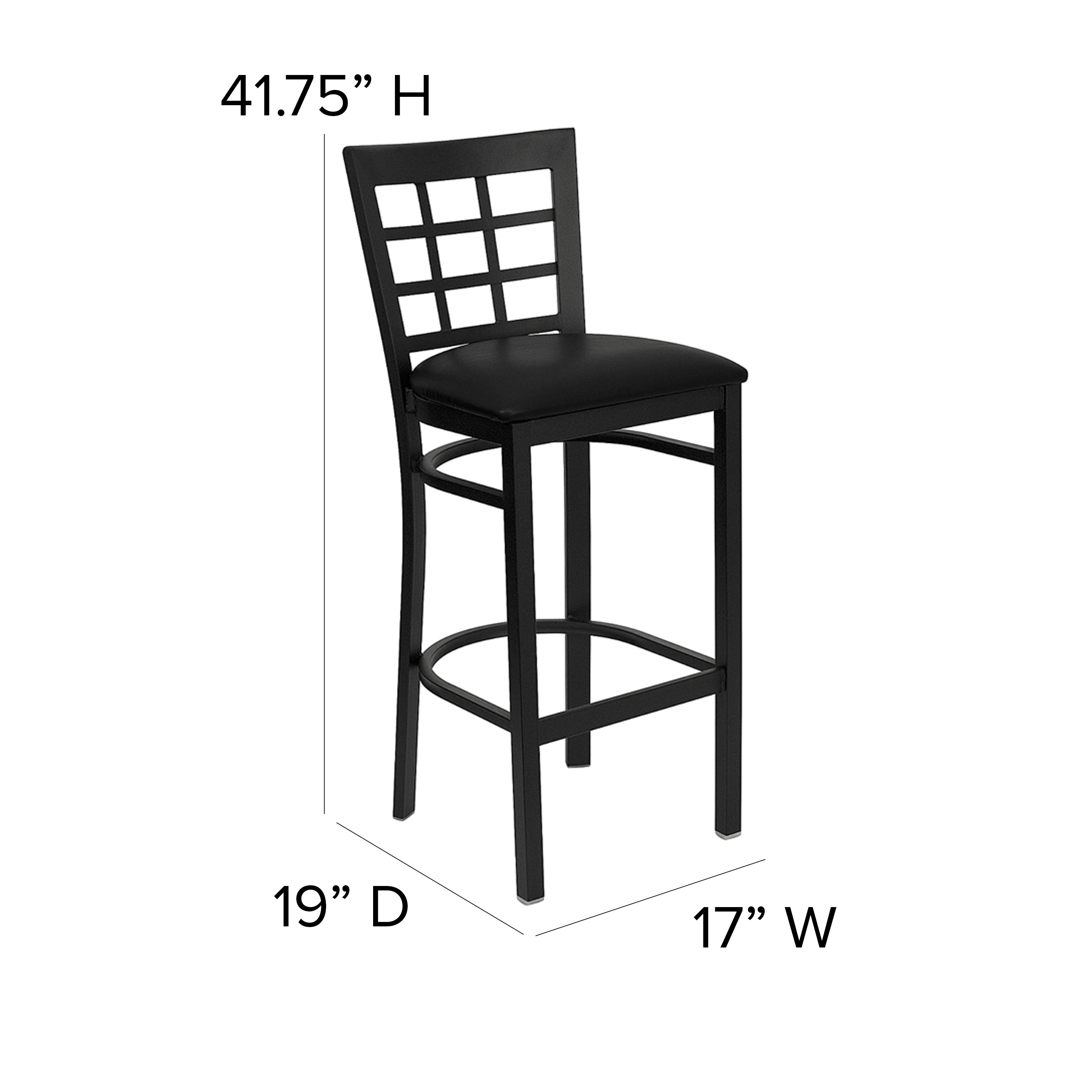 Elegant Black Vinyl and Metal Window Back Bar Stool