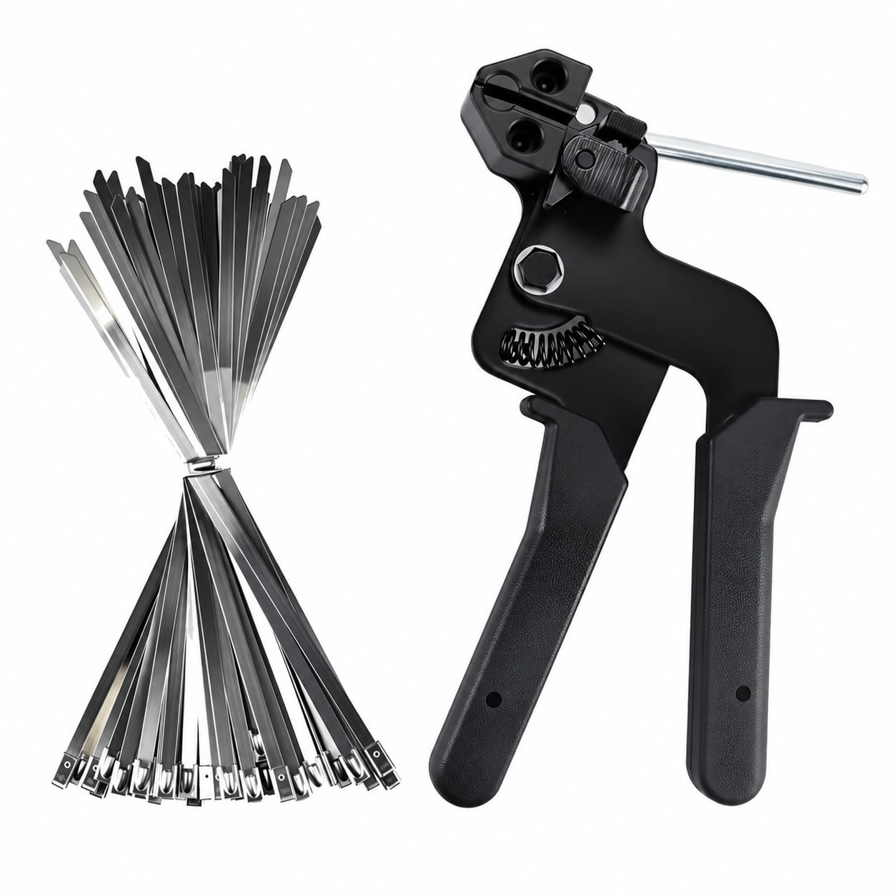 Etokfoks 100 pcs Stainless Steel Zip Tie Gun Kit Heavy Duty Metal Cable Tie Tool for Fastening and Cutting Outdoor #LETLTM72E