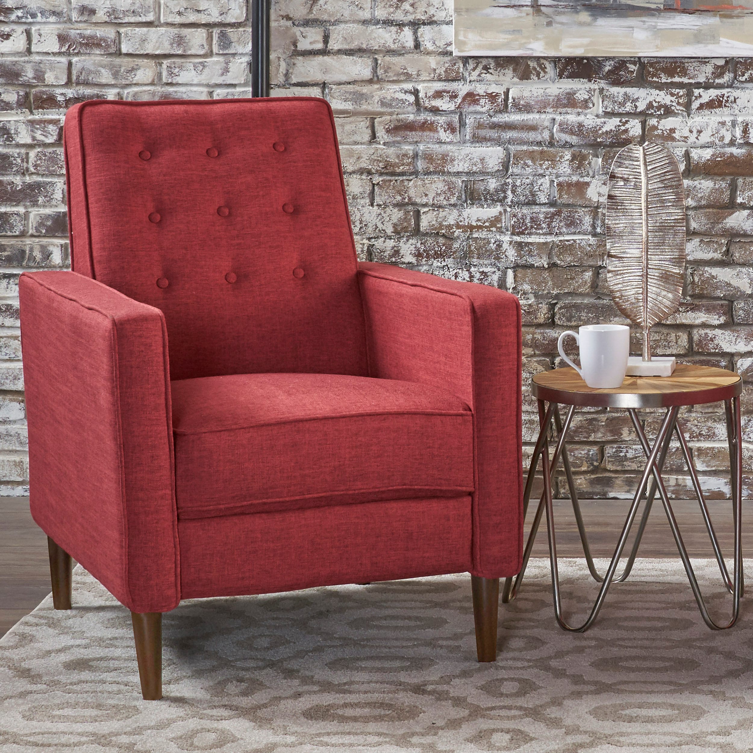 LOVMOR SF-WO-60741.00RED Fabric Recliner Chair Mid Century Modern Pushback Single Sofa Thicker Cushion Tufted Wooden Leg