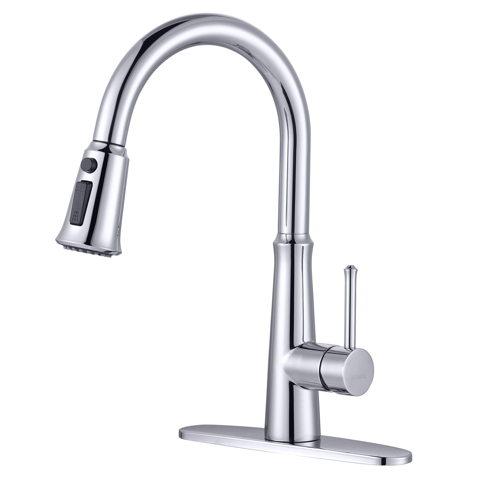 Chrome Single Handle Kitchen Faucet with Sprayer (Deck Plate Included) Stainless Steel | - WOWOW 2310700C-LW