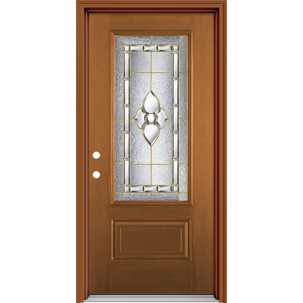 Masonite 632089 Georgian 36-in x 80-in x 4-9/16-in Fiberglass Full lite Right-hand inswing Chocolate Painted Prehung Slab Front Door with Brickmould Solid core