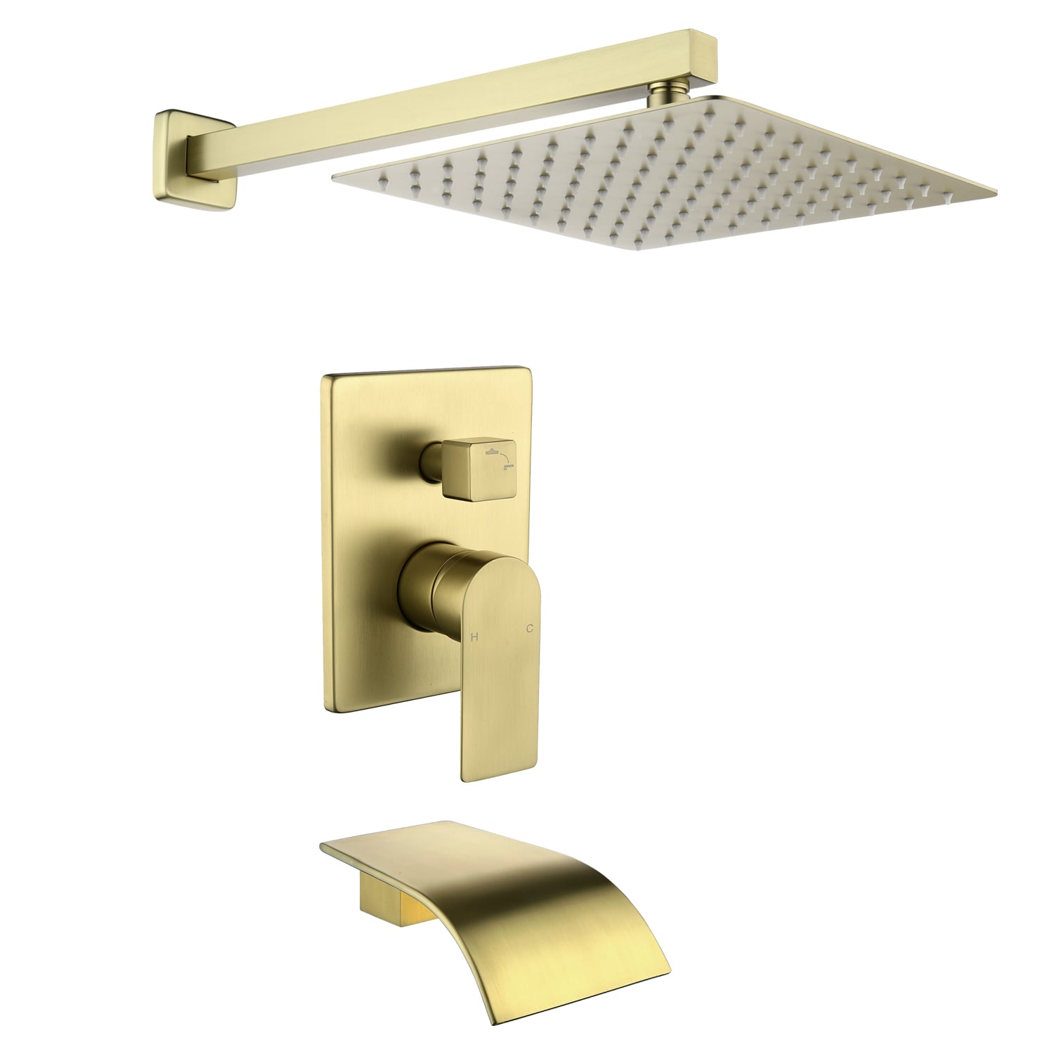 Nestfair SMD3012G Gold 1-handle Single function 10-in Square Bathtub and shower Faucet with Valve