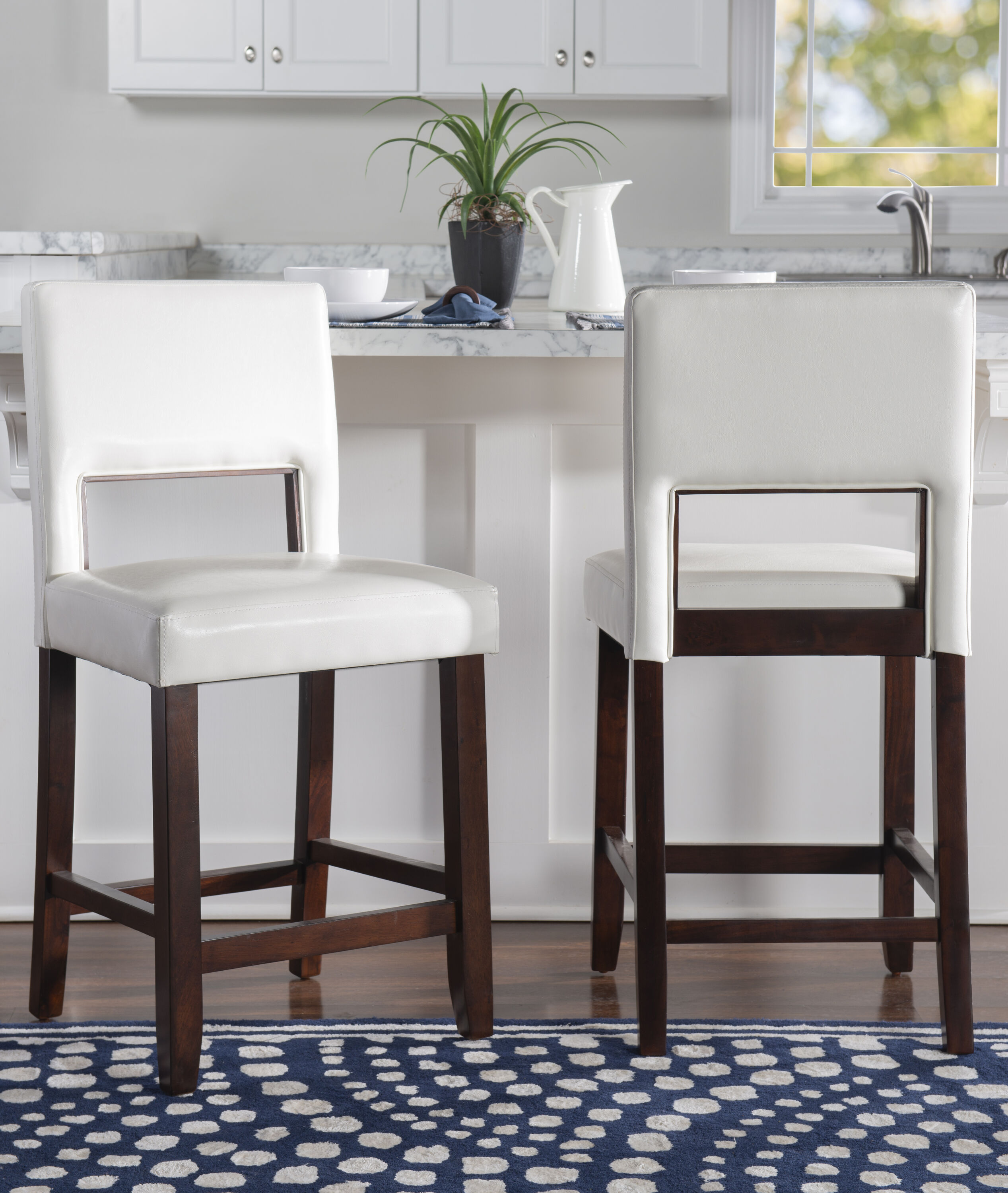 Elegant Vega 24" Espresso Finish Counter Stool with White Faux Leather