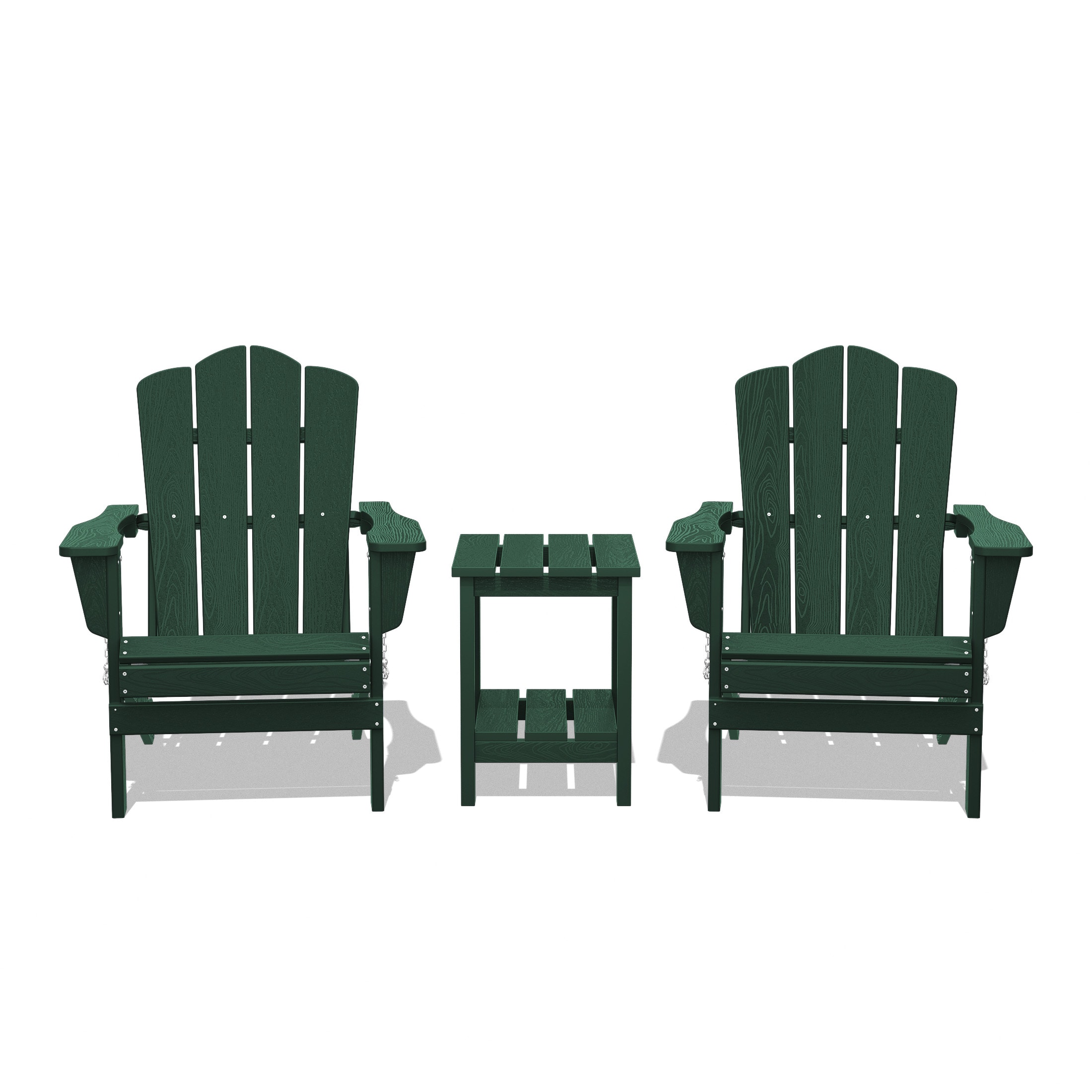 JEAREY YDZDY3JT-GN Patio Folding Adirondack Chair Set of 2 with a Side Table Set of 2 Stackable Green HDPE Frame Stationary Adirondack Chair with Slat Seat