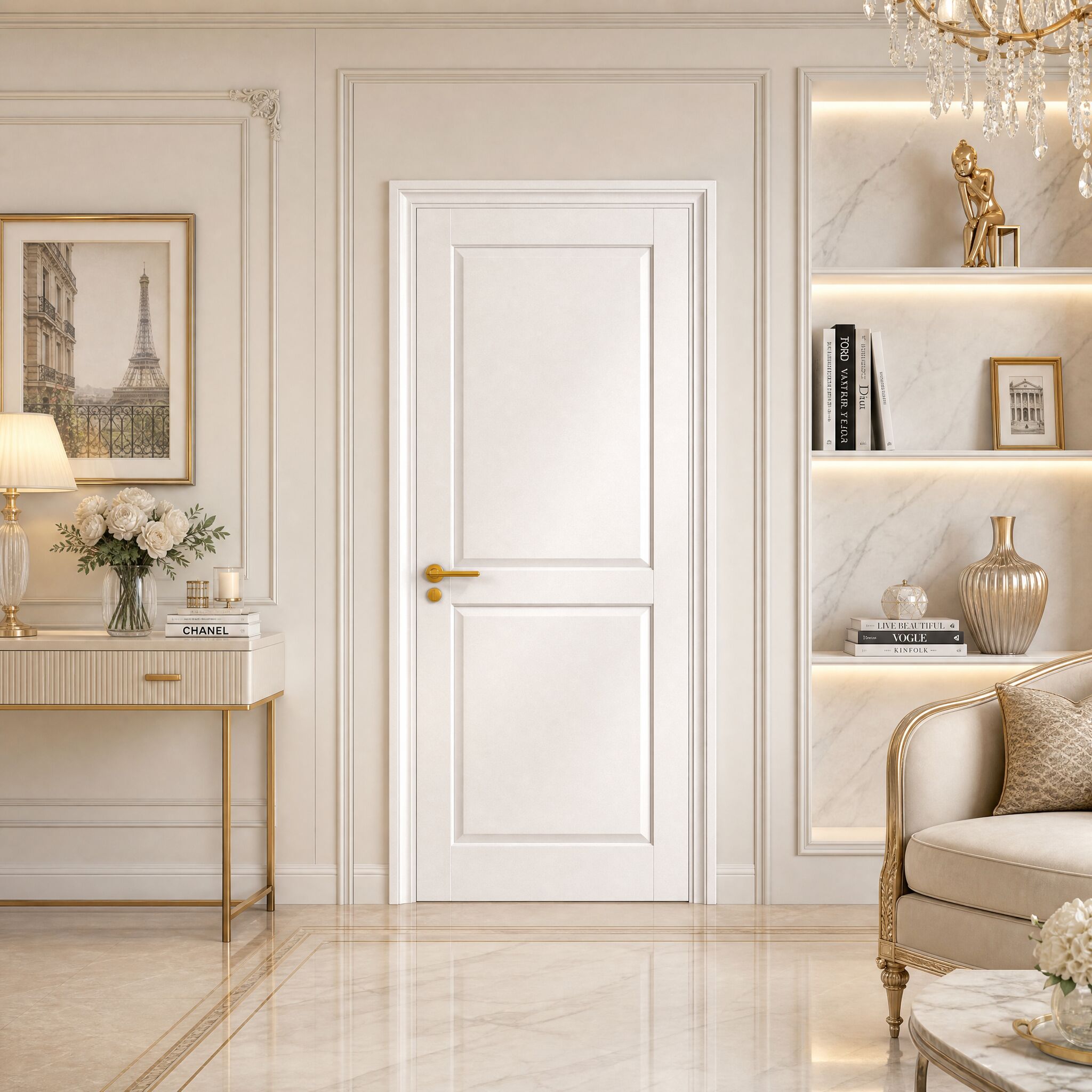 Vynxaria 28-in x 80-in White Primed 2-Panel Shaker Solid/Hollow Core MDF Interior Slab Door