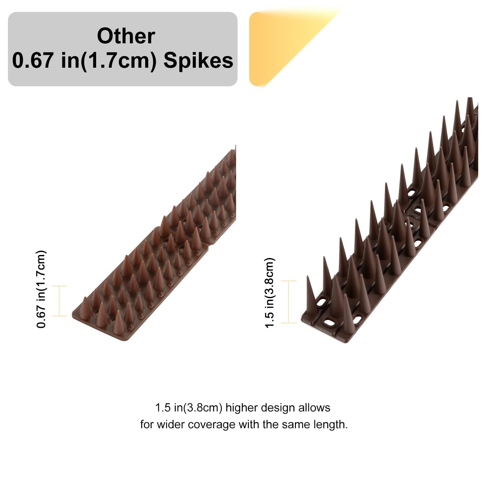 Etokfoks  Plastic Bird Spikes Brown Outdoor Deterrent Covers 14 7 ft with 12 5 in by 1 37 in by 1 5 in Bases Flexible PP for Ledges