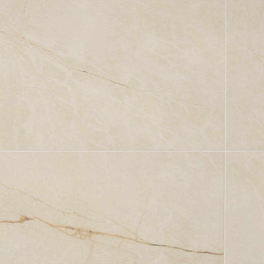 Grace Polished Beige Porcelain Marble Look Rectangular Tile
