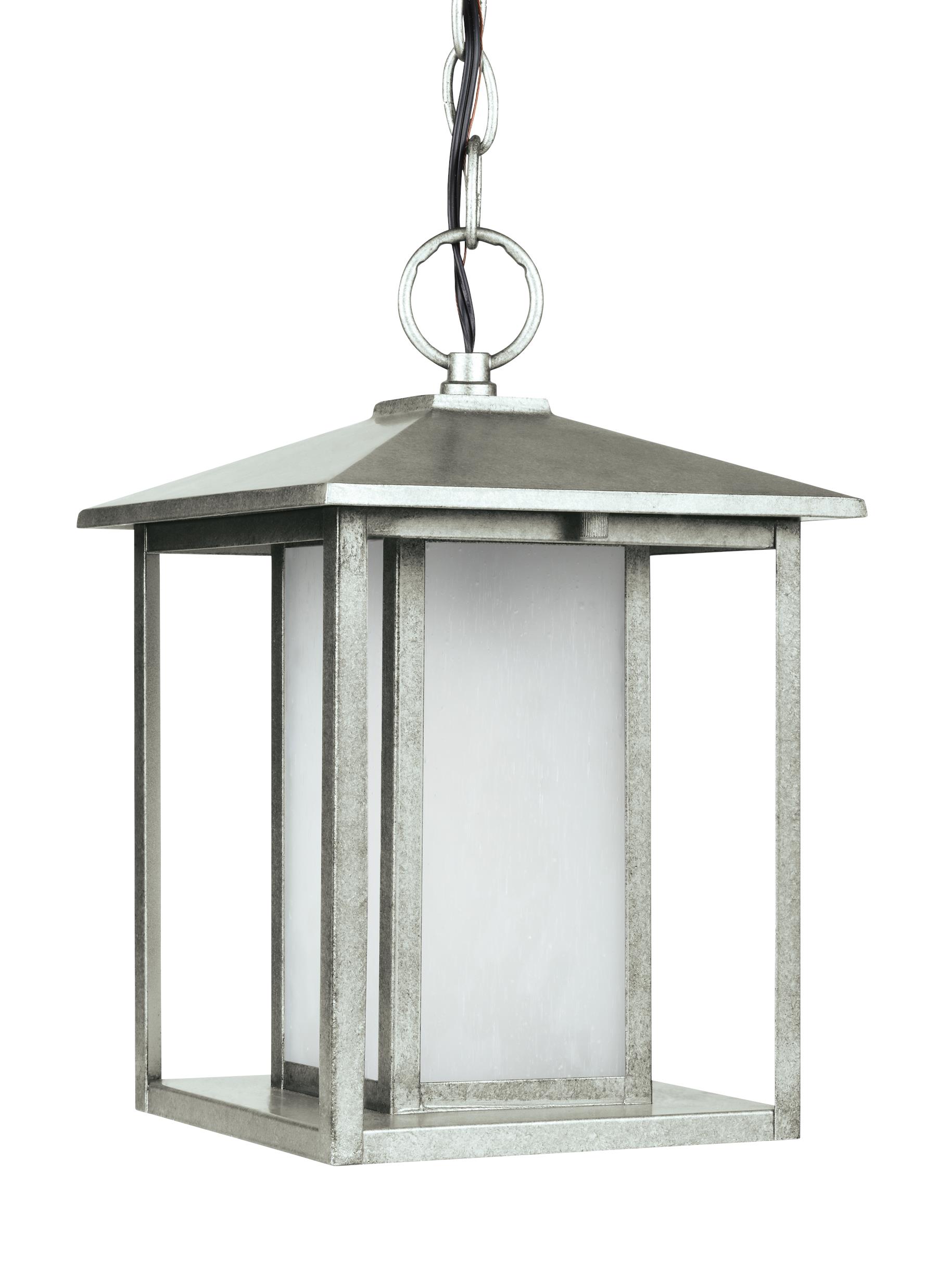Generation Lighting 69029EN3-57 Hunnington 1 -Light Weathered Pewter Modern/contemporary Seeded glass Square Mini Outdoor Hanging Pendant light