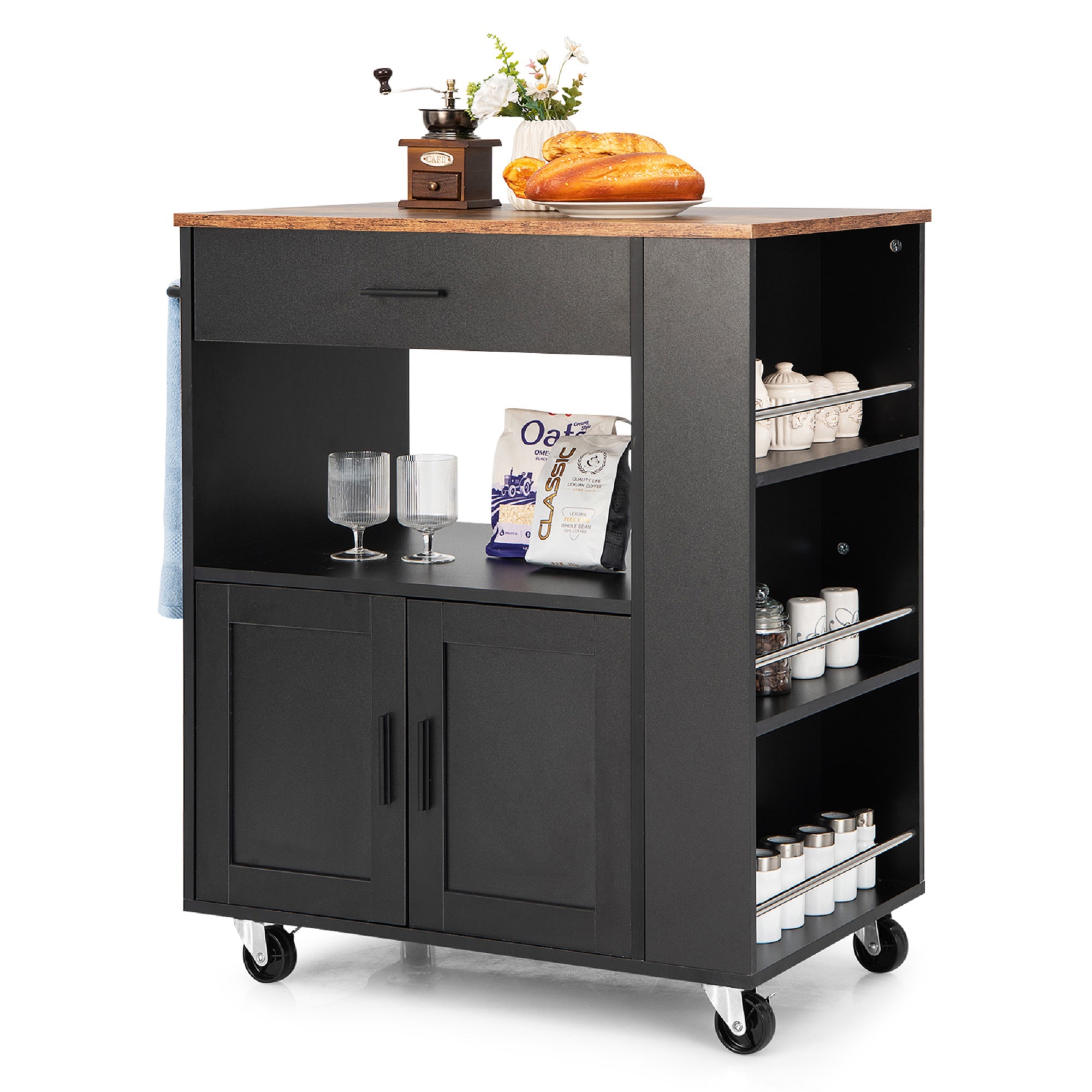 Goplus White Mdf Base with Mdf Wood Top Rolling Kitchen Cart (18-in x 48-in x 36.5-in)