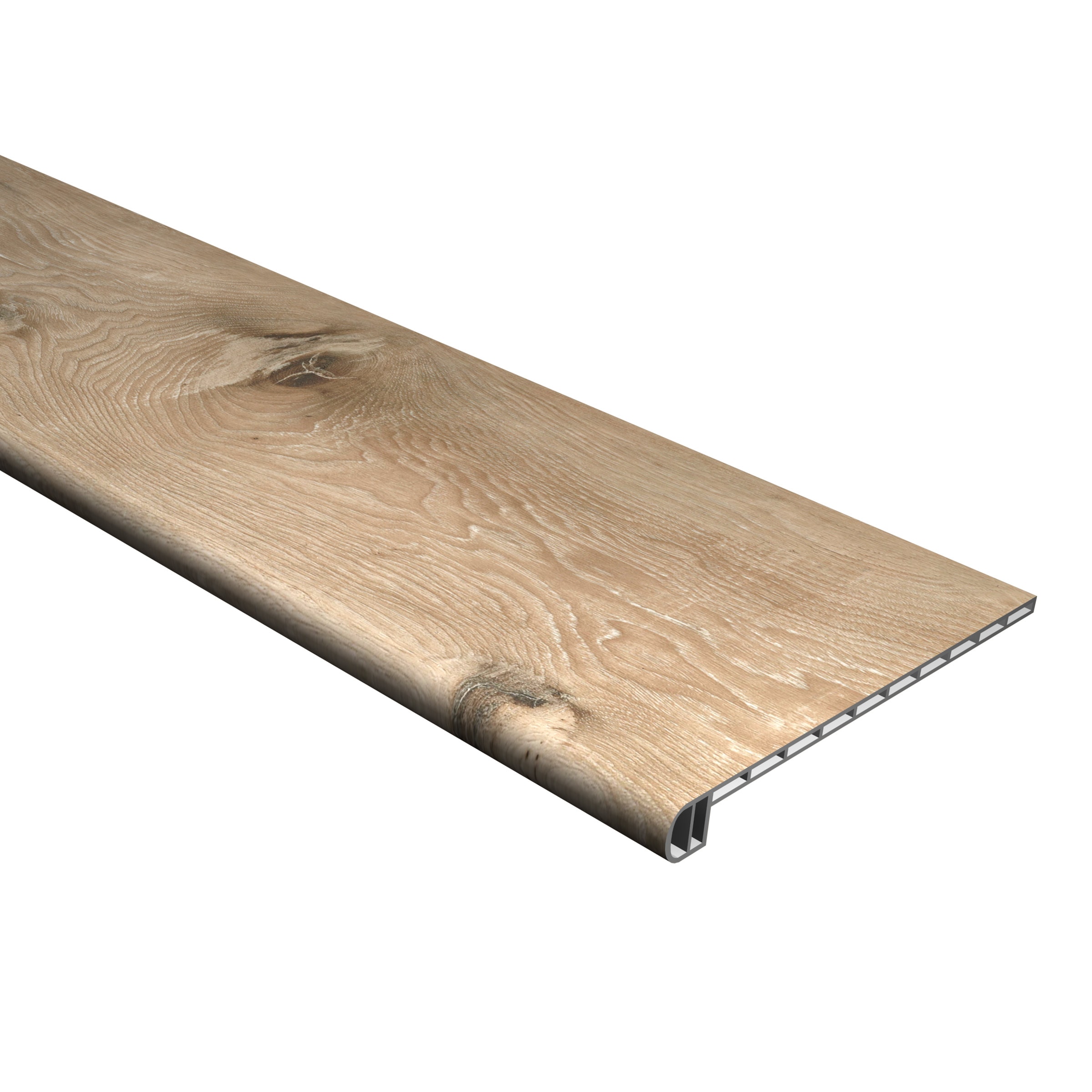 CALI 7904500921 Longboards Vinyl 49.8-in x 12.2-in x 1.73-in Seaboard Oak Vinyl Reversible return Bullnose Stair Tread