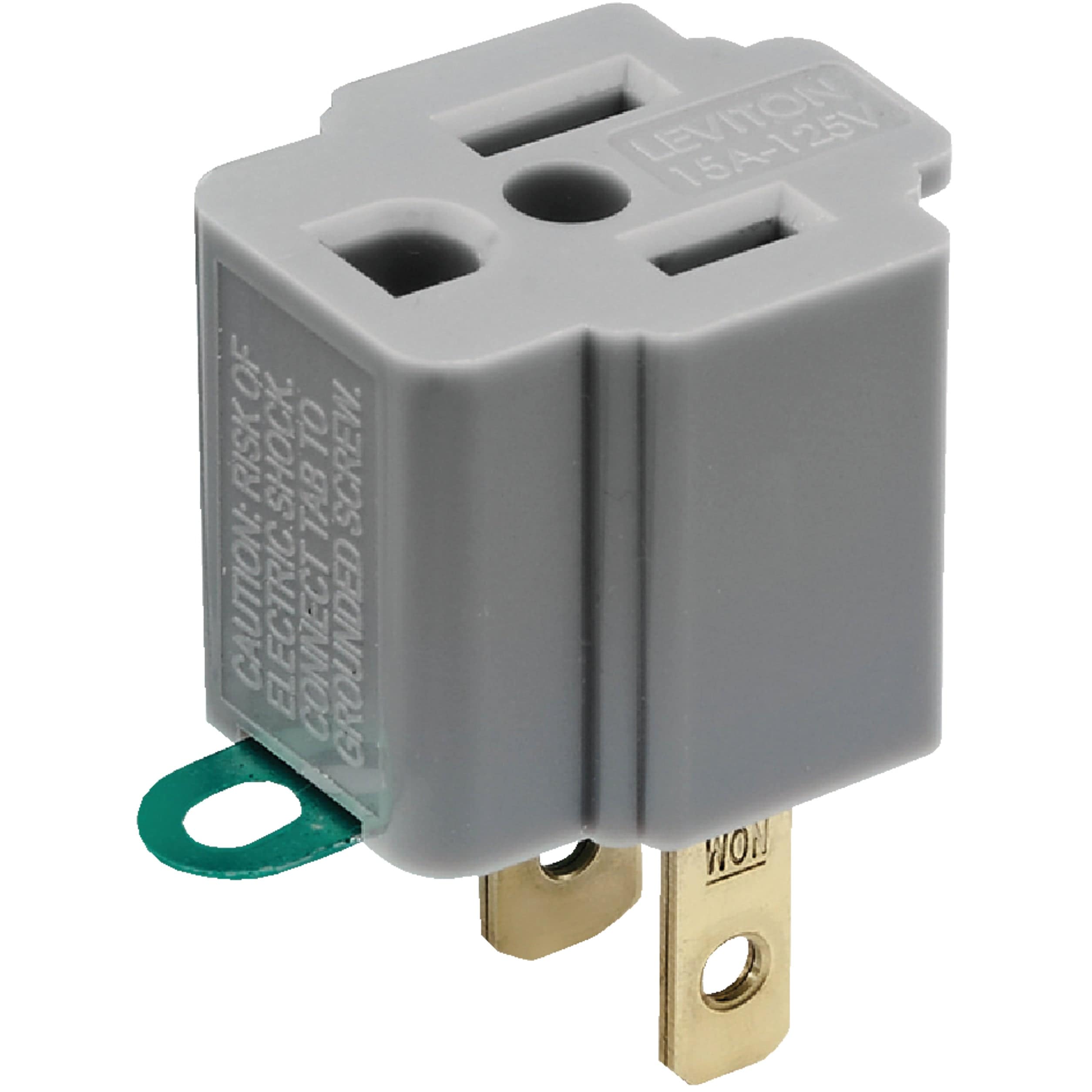 Leviton  125V 14A Gray Adapter with Grounding Clip for Outdoor Use