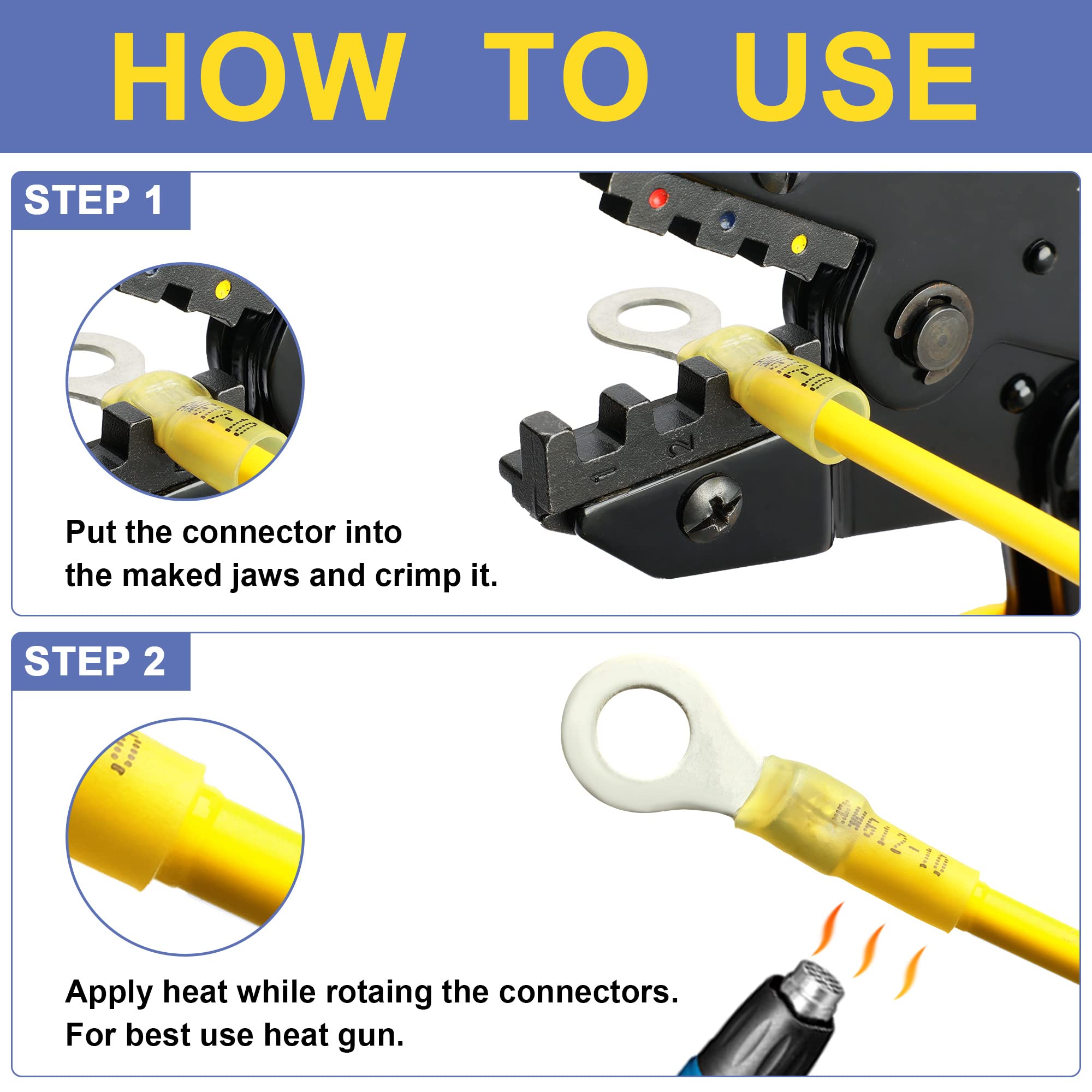 Misopily 480 Piece Yellow Heat Shrink Wire Connectors Kit for 12 to 10 ...