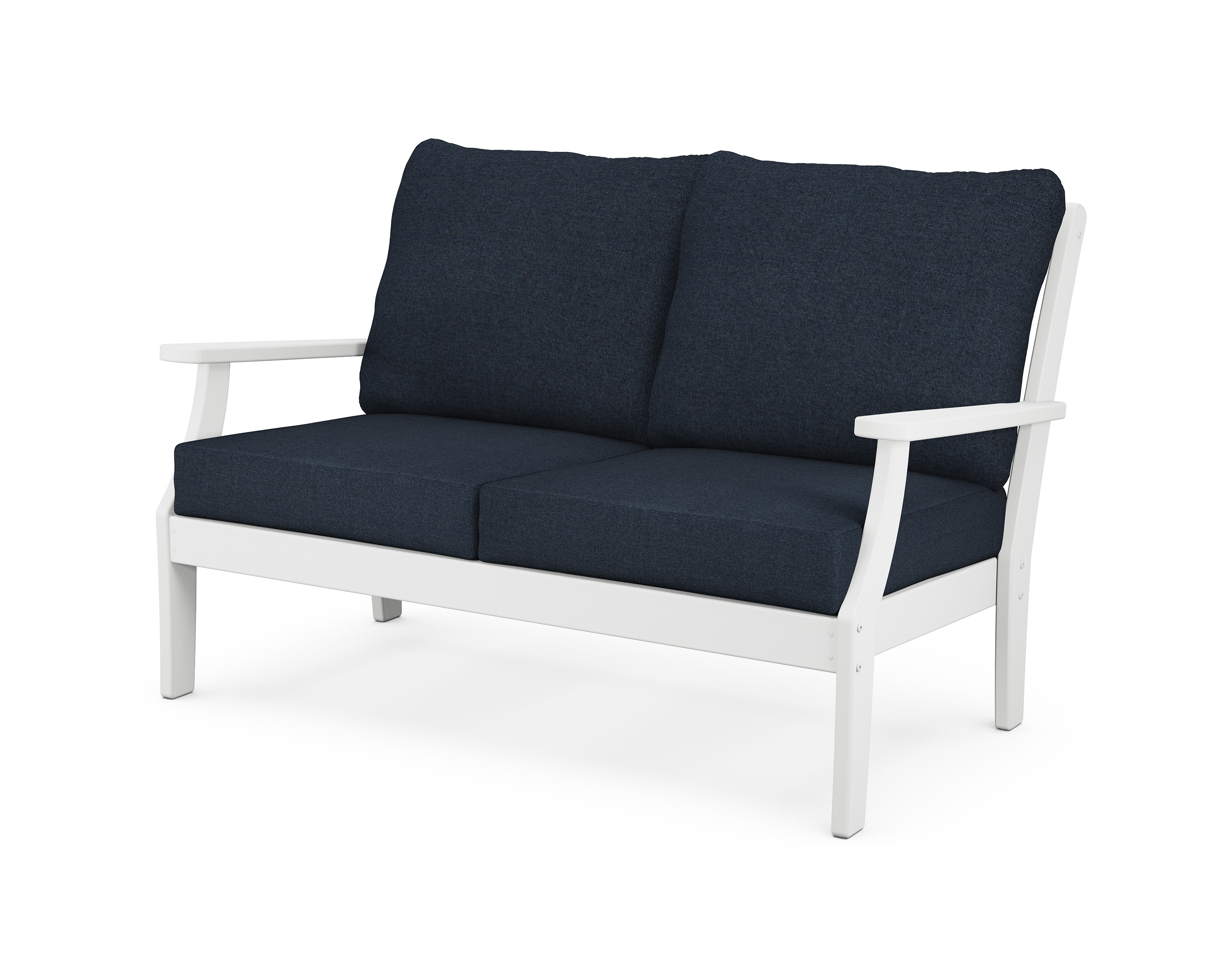 Trex Outdoor Furniture TX4512-CW145991 Yacht Club Outdoor Loveseat with Blue Cushions and HDPE Frame