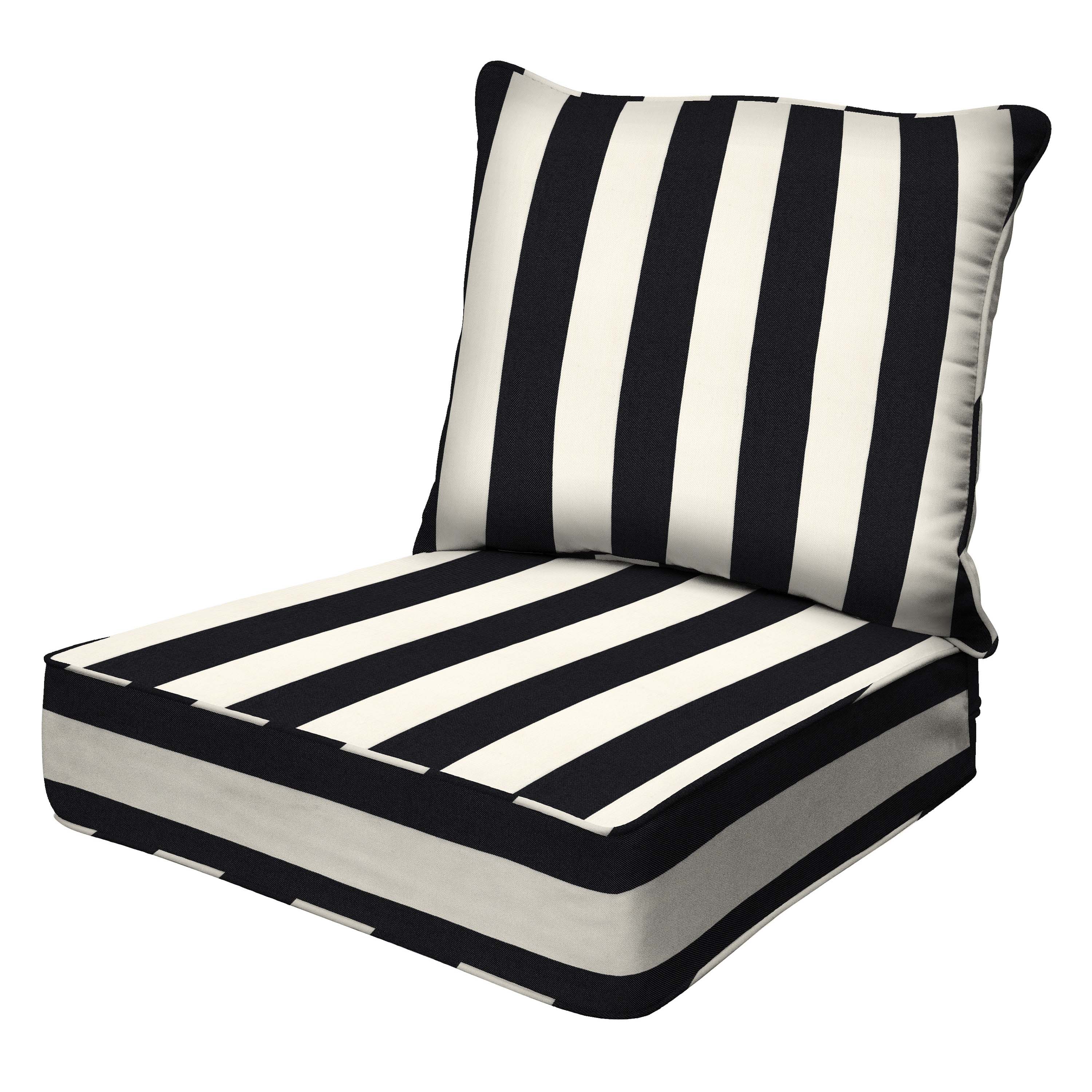 3i Products 22405S-101A164 23-in x 24-in 2 -Piece Cabana Stripe Black Ivory Deep seat patio chair cushion