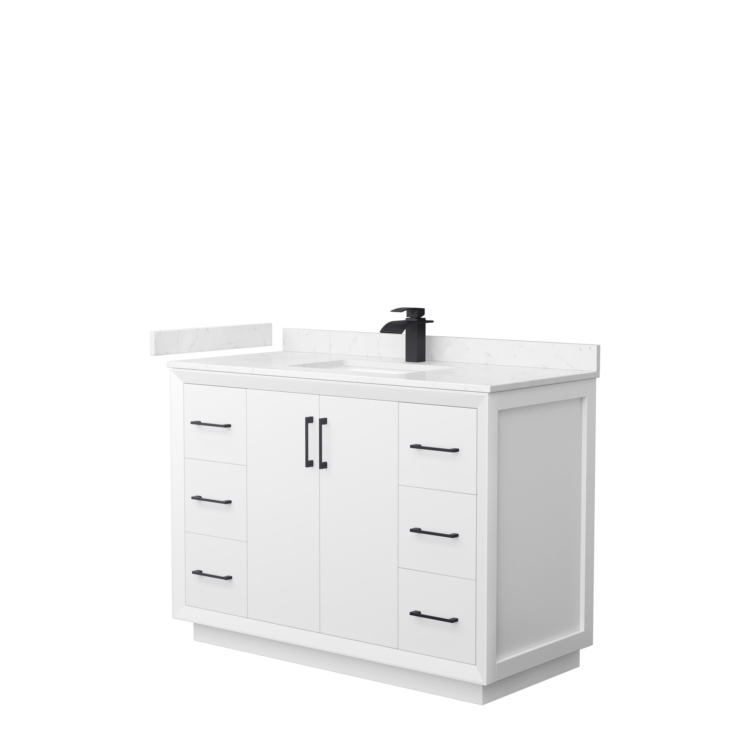Wyndham Collection WCF414148SWBC2UNSMXX Strada 48-in White with Matte Black Trim Undermount Single sink Bathroom Vanity with Carrara cultured marble Cultured marble Top