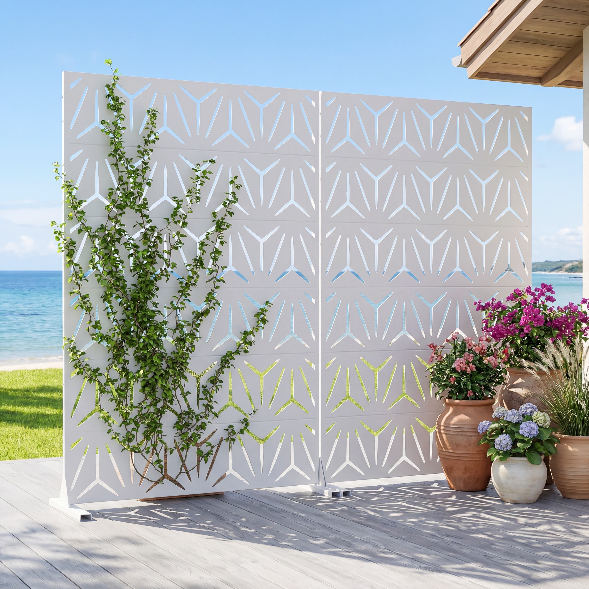 Lirago - Set of 2 Metal Privacy Screen Freestanding Outdoor Privacy Fence Panel Weatherproof Gard...