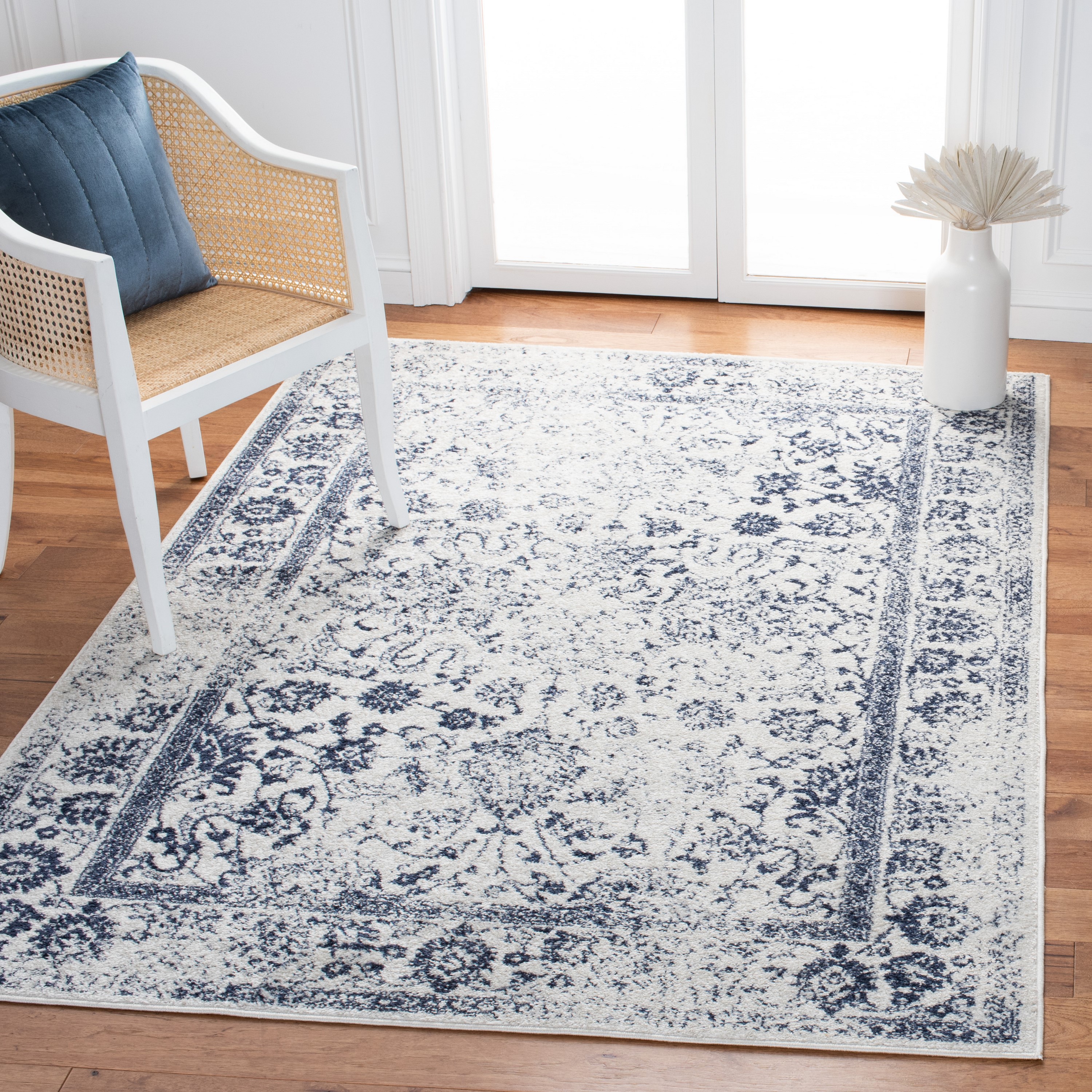 Safavieh ADR109M-3 Adirondack Kashan 3 x 5 (ft) Loomed Polypropylene Ivory/Navy Rectangular Indoor Floral/Botanical Vintage Throw rug