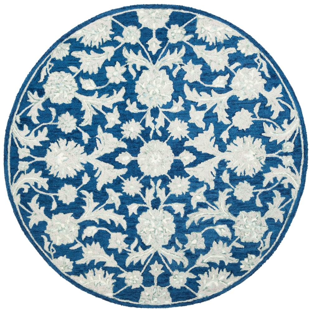 Safavieh MLP506N-5R Micro-Loop Passion 5 x 5 (ft) Tufted Wool Navy/Gray Round Indoor Floral/Botanical Vintage Area rug