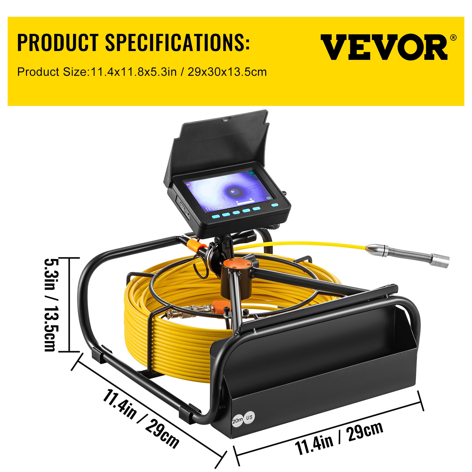 VEVOR Sewer Camera, 65.6Ft 4.3-in Screen, Pipeline Inspection Camera W/Dvr  Function and Snake Cable, Waterproof Ip68 Borescope with LED Lights, Industrial  Endoscope For Home Wall Duct Drain Pipe Plumbing in the Inspection