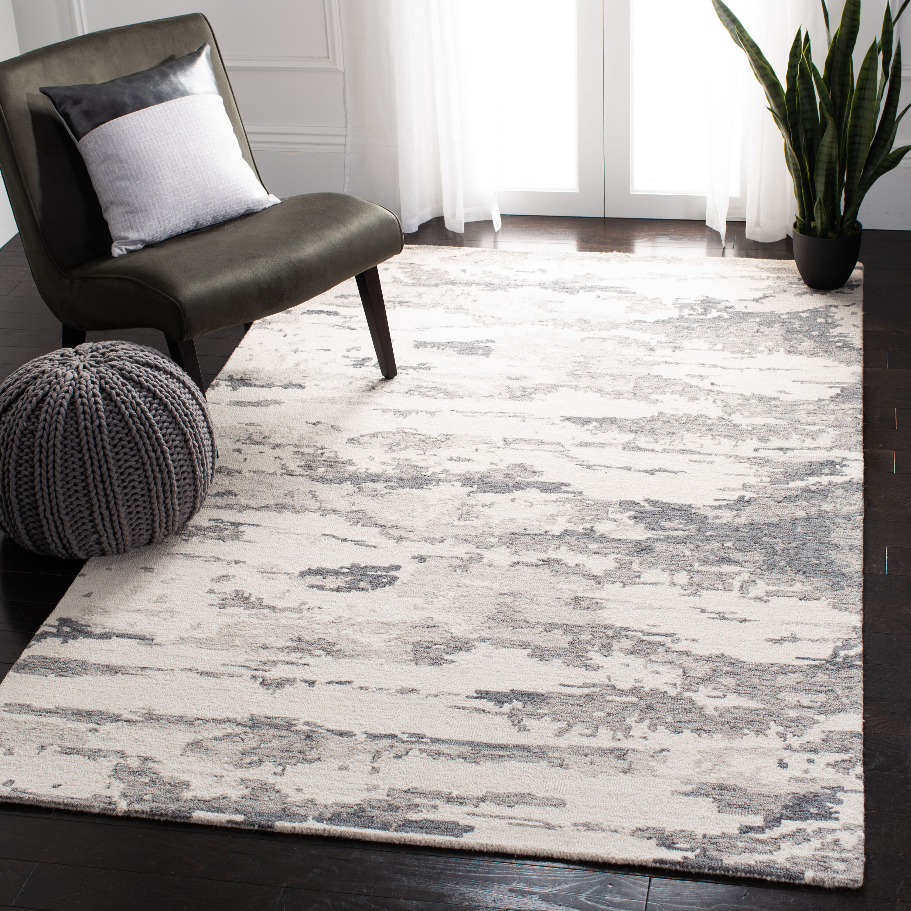  Abstract 465 Charcoal/Ivory Contemporary 4ft x 6ft Small Rectangle Rug