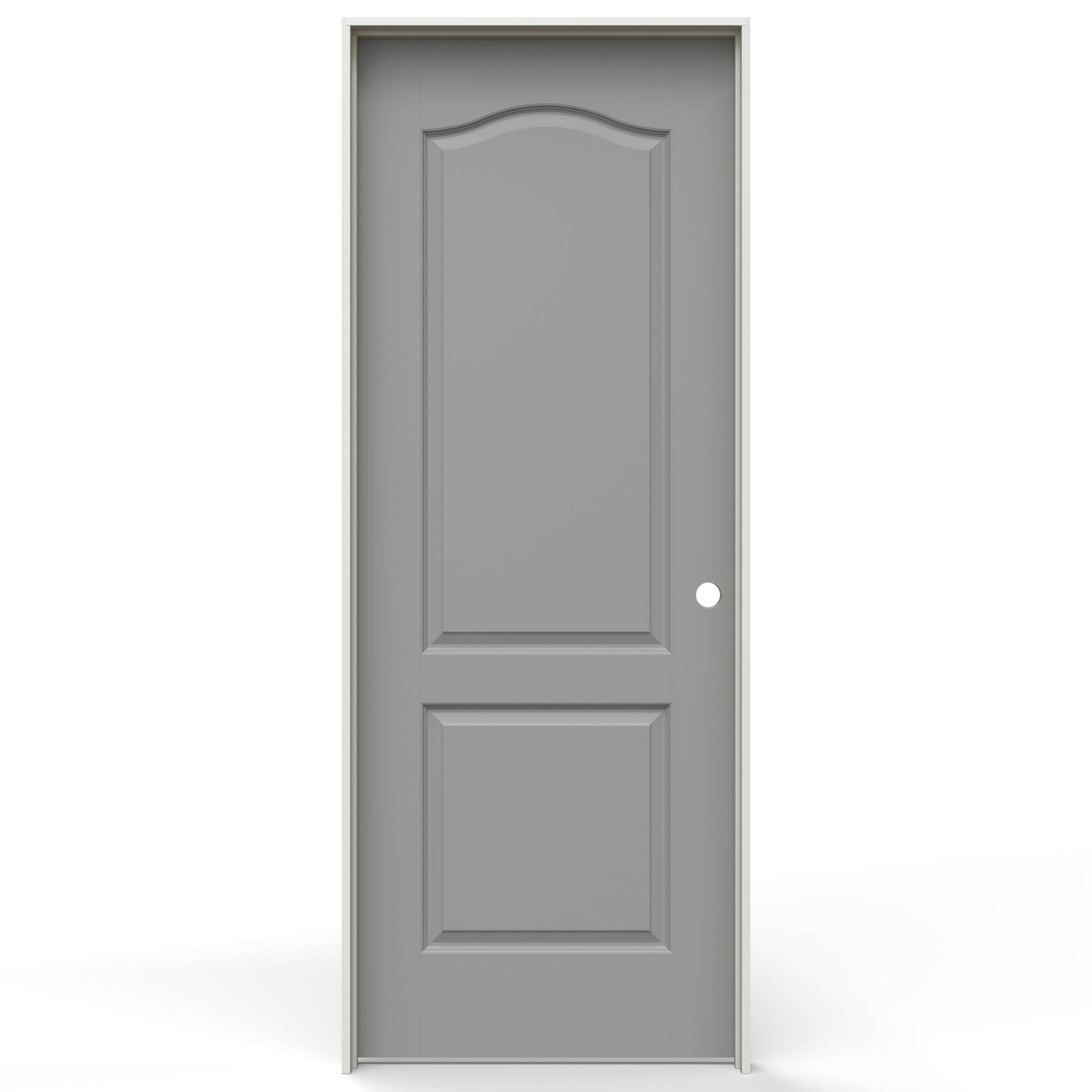 JELD-WEN LOWOLJW225900301 24-in x 80-in Gray Pearl Solid core 2-panel arch top Left hand Smooth Prefinished Molded composite Flat Jamb Single Prehung Interior Door
