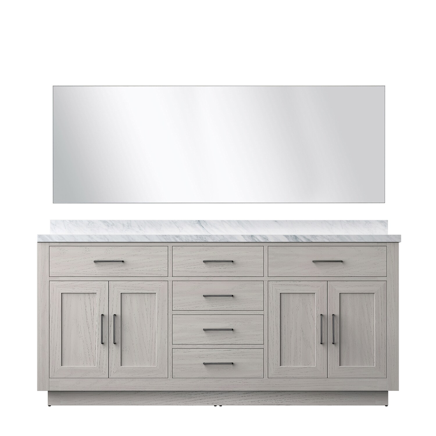 Lexora LVGI72DM110 Gilroy 72-in White Oak Undermount Double Sink Bathroom Vanity with White Carrara Marble Top (Mirror Included)
