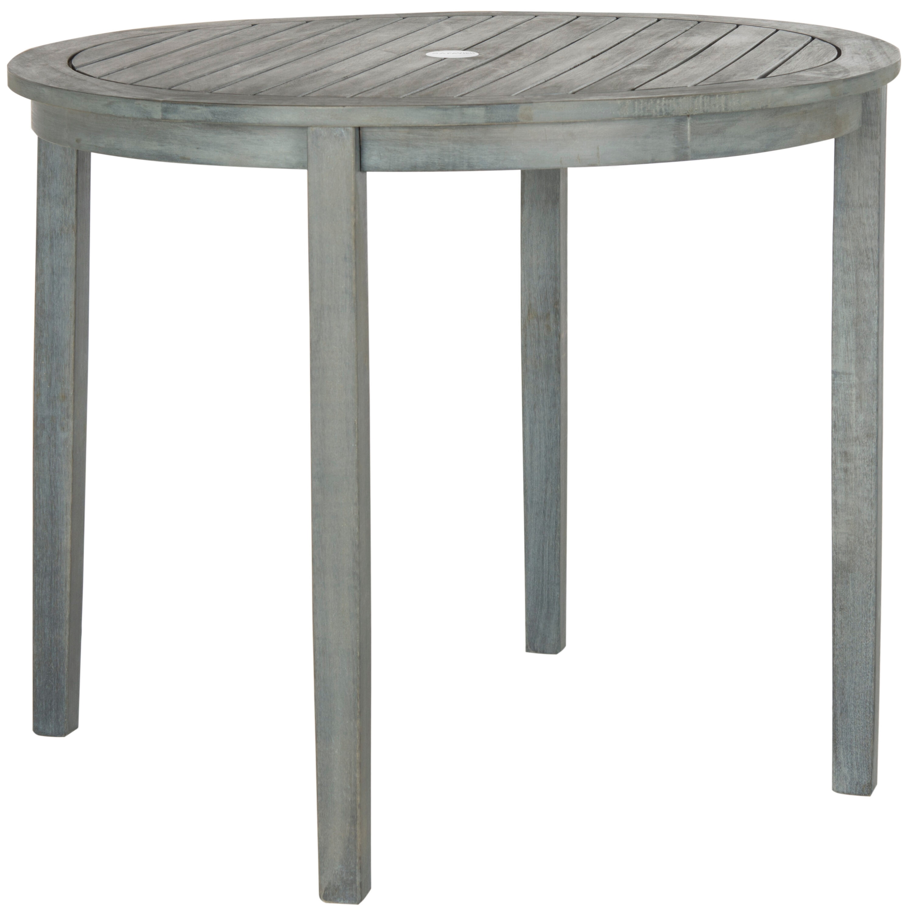 Safavieh PAT6706B Chino 5 -Piece Ash Gray Patio Dining Set Wood Round Table with 4 Cushions Stationary Chairs